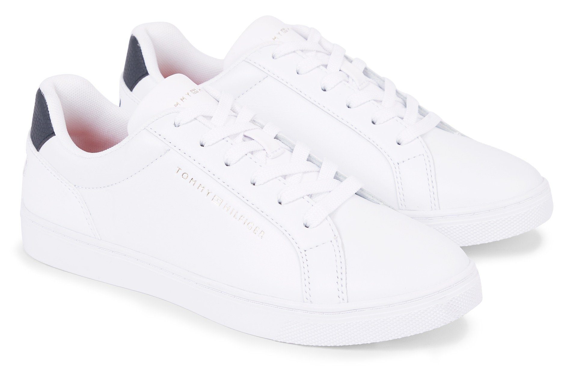 Tommy Hilfiger Sneakers ESSENTIAL CUPSOLE SNEAKER met contrastafwerking op de hiel, vrijetijdsschoen, halfhoge schoen, veterschoen