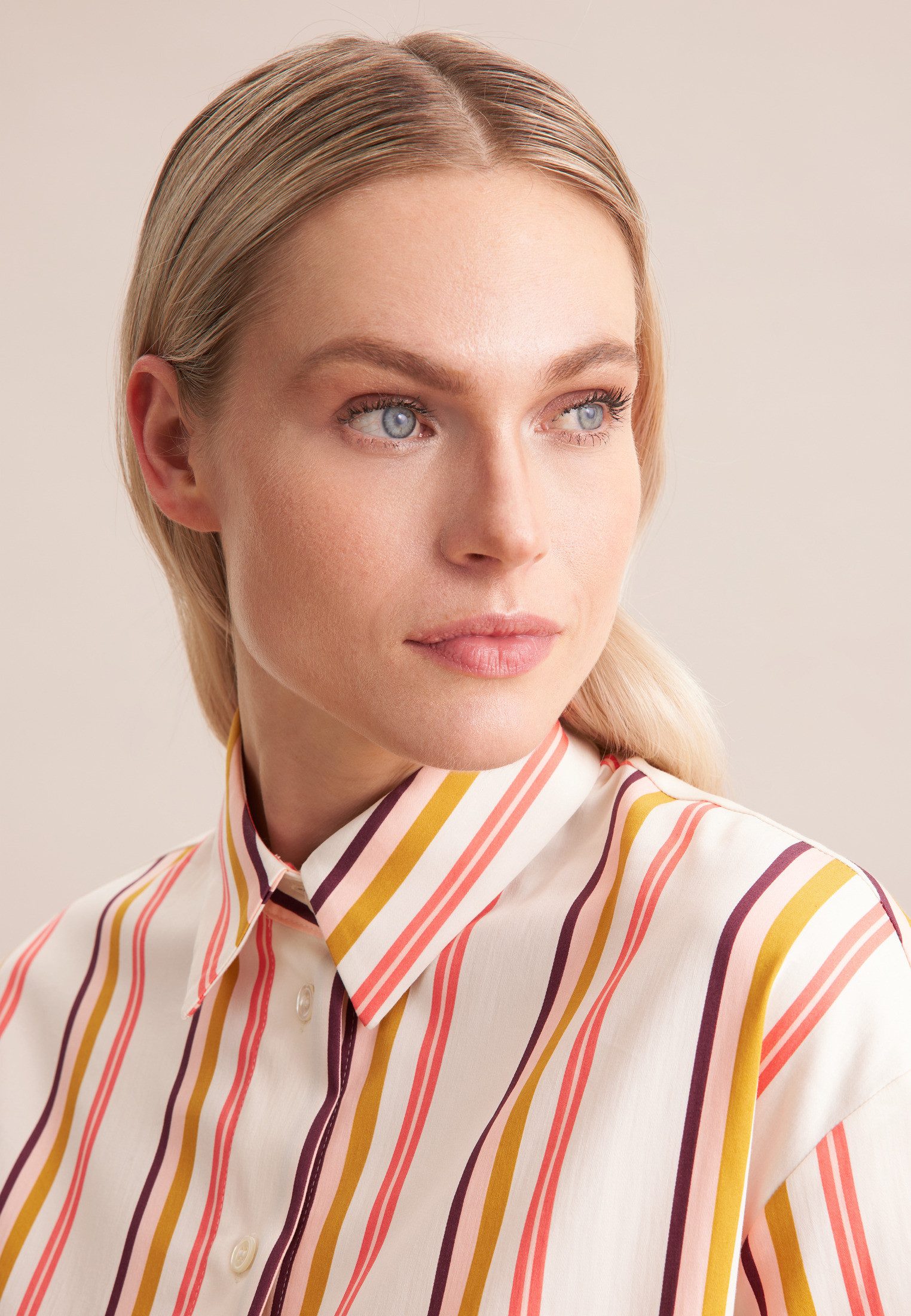 seidensticker Lange blouse Zwarte roos Lange mouwen kraag strepen