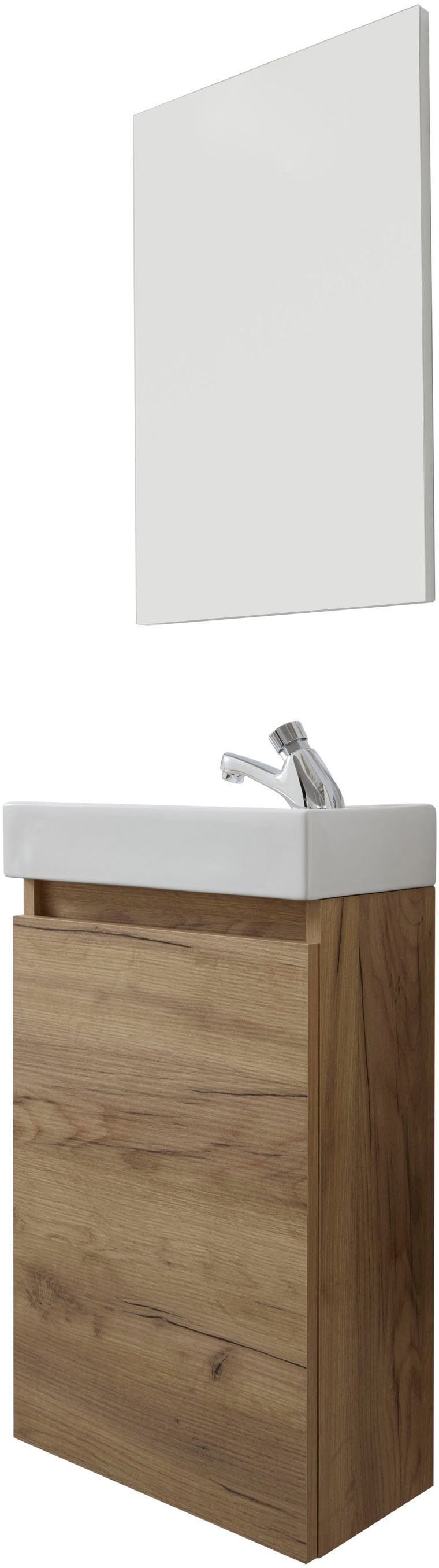 welltime Badkamerserie Oslo 2-delig, badkamerkast gastentoilet wastafelmeubel set Wastafelonderkast met wasbak en spiegel breedte 40 cm,