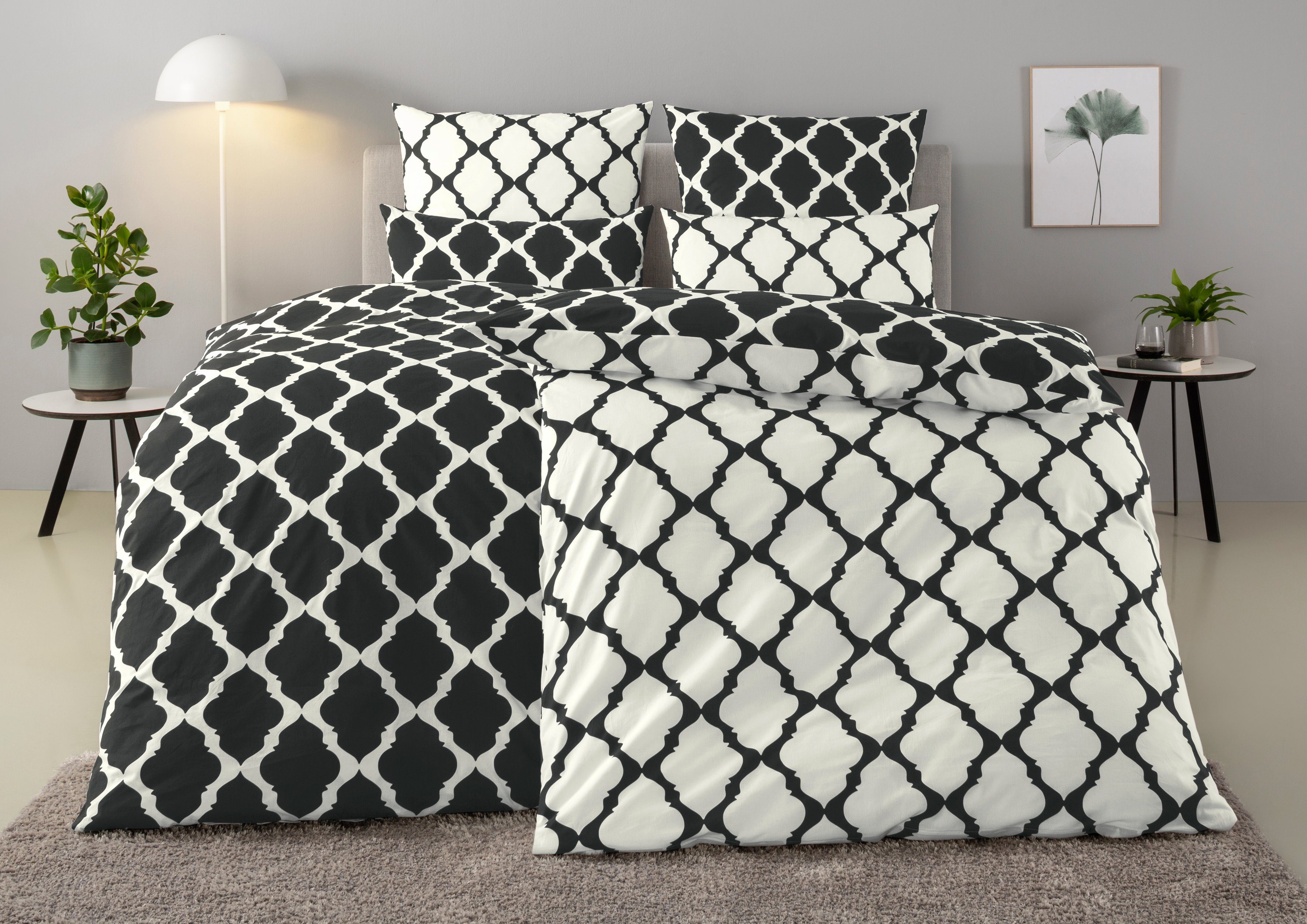 Home affaire Tweezijdig te gebruiken overtrekset Alba in mt. 135x200 of 155x220 cm Dekbedovertrek met reversible-look, in verschillende kwaliteiten,