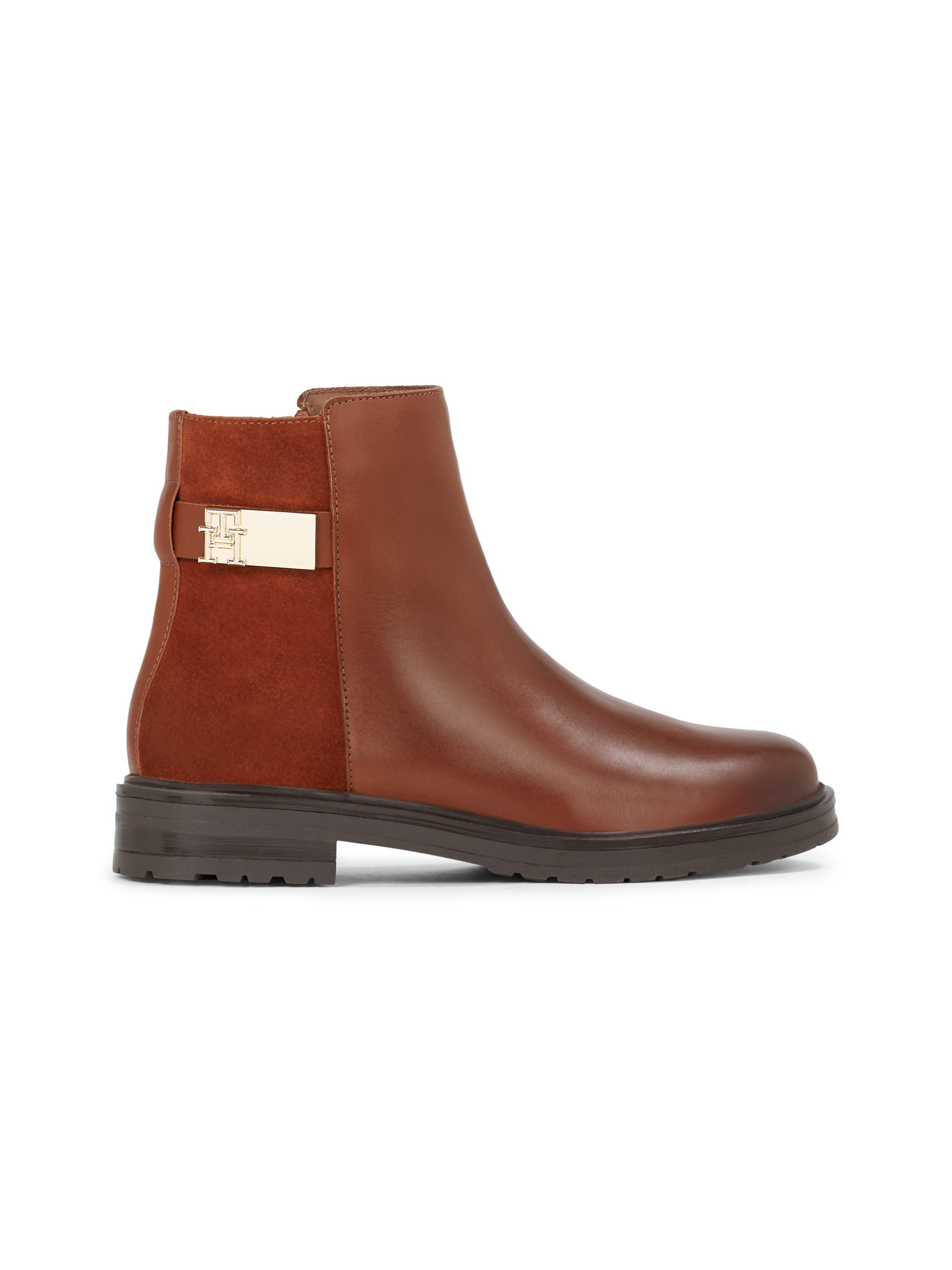 Tommy Hilfiger Laarsjes TH LOGO LEATHER MIX CHELSEA blokhak, business schoen, laarzen met th-sieraad