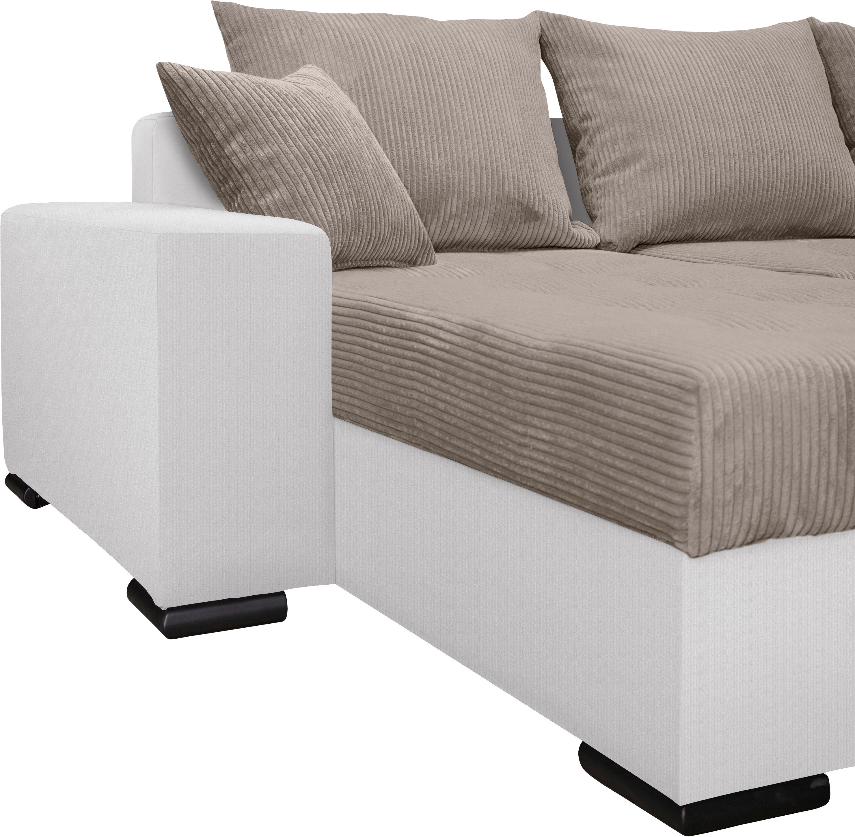 COLLECTION AB Zithoek XL-Josy U-vorm, breedte 313 cm, cord-/mix incl. bedfunctie, bedlade, met 4 gelijk grote rugkussens