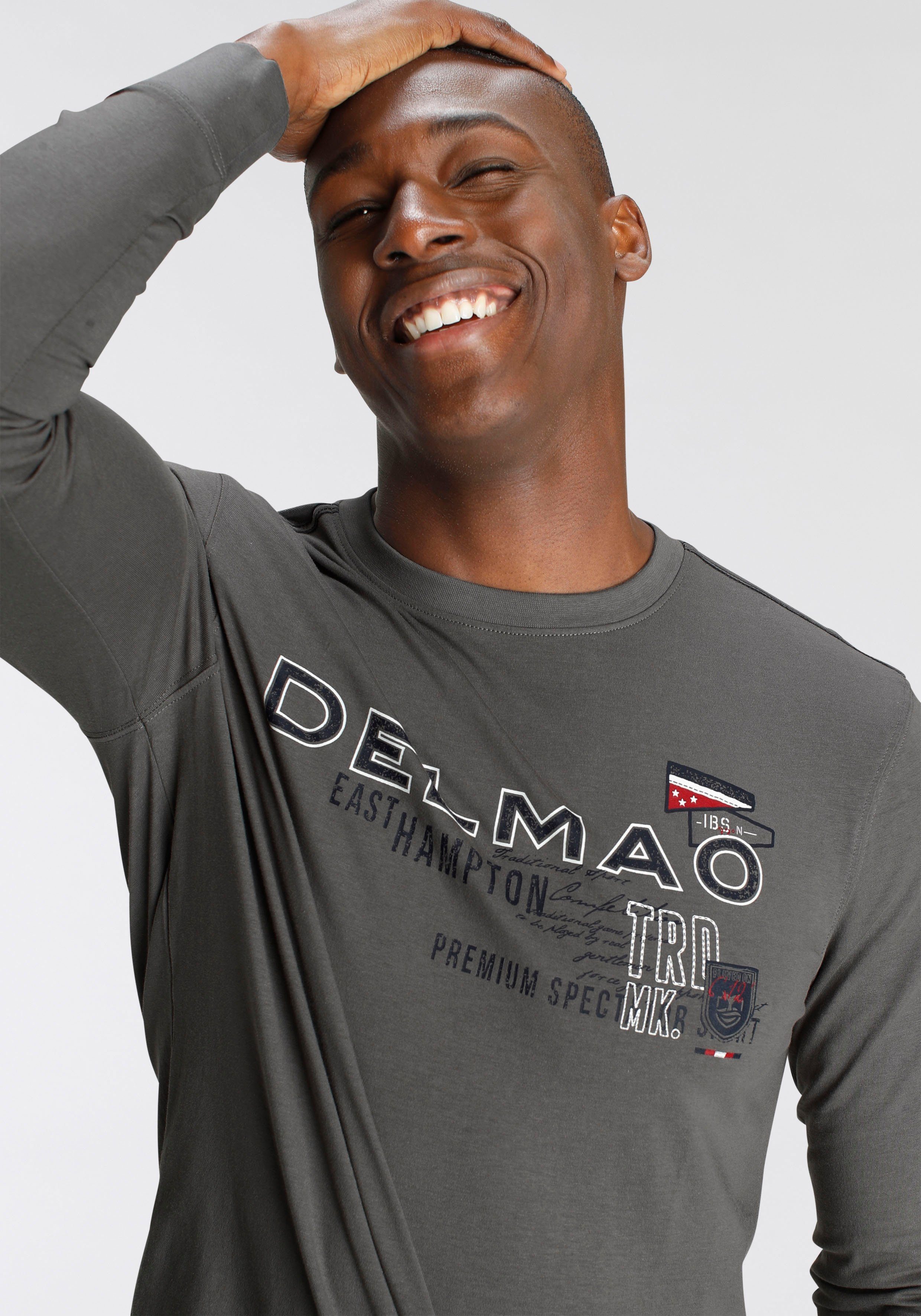 DELMAO Shirt met lange mouwen smalle pasvorm, bedrukt, ronde halslijn, van katoen