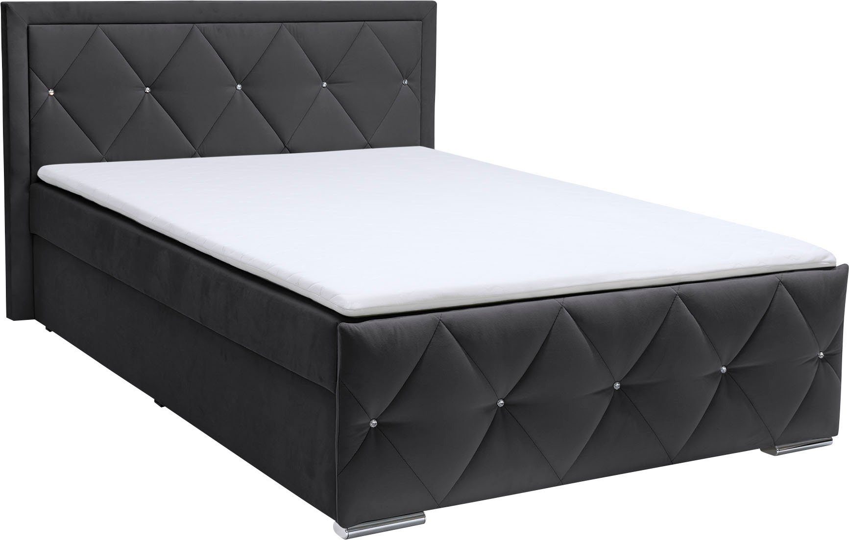 Leonique Boxspring Alfie, bestseller! Inclusief bedlade & topper Optioneel met knoopstiksels of strassstenen, H2, H3 en H4 verkrijgbaar