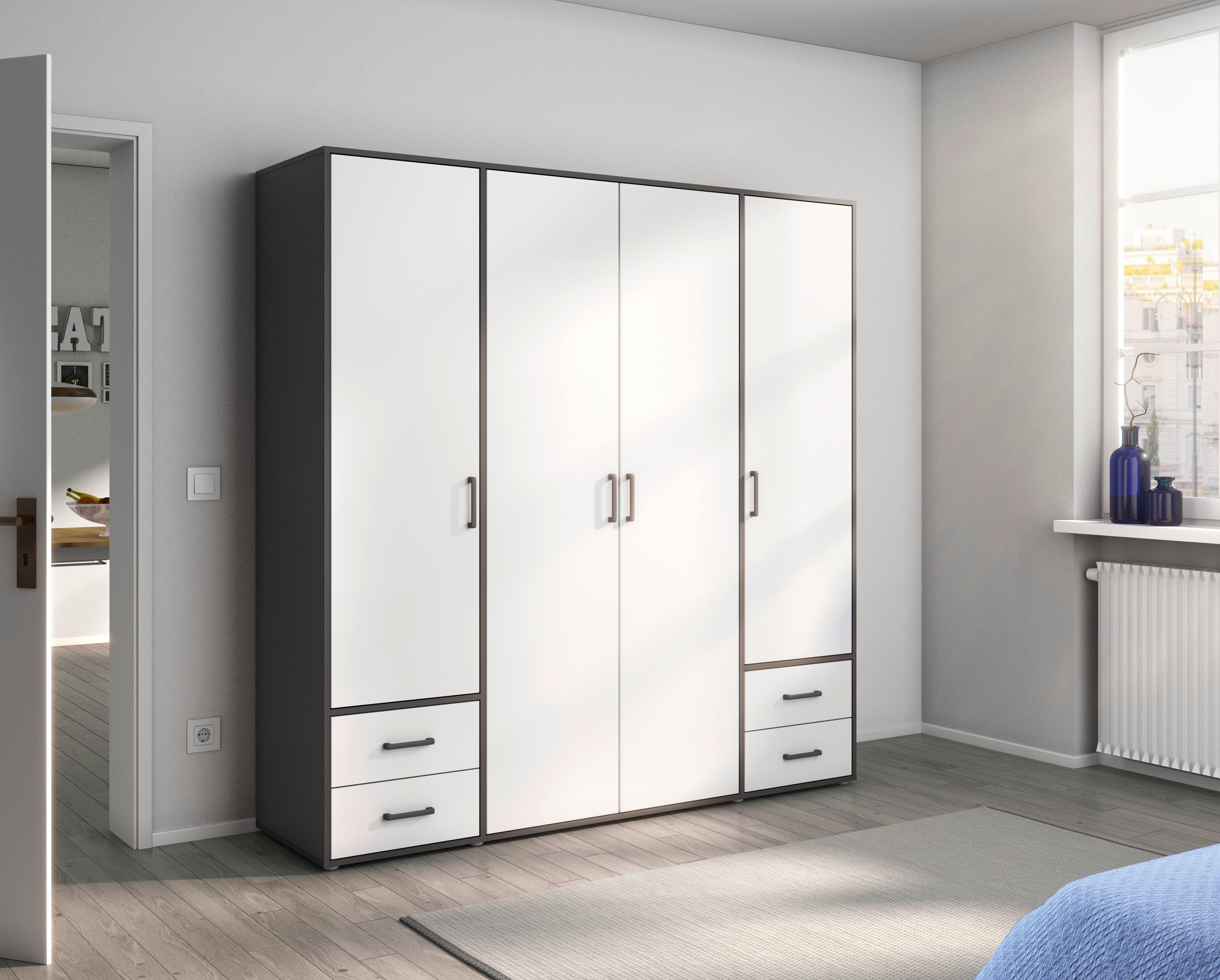 rauch Draaideurkast Kledingkast kast garderobe linnenkast VOYAGER moderne grepen in grijs metallic met buitenlades made in germany