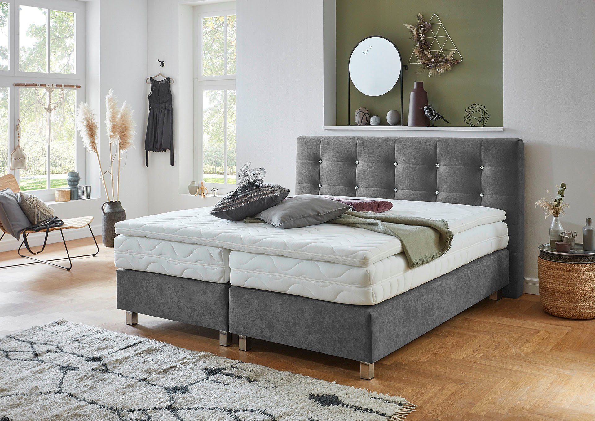 Westfalia Polsterbetten Boxspring met knopen in kristal-look, naar keuze met topmatras