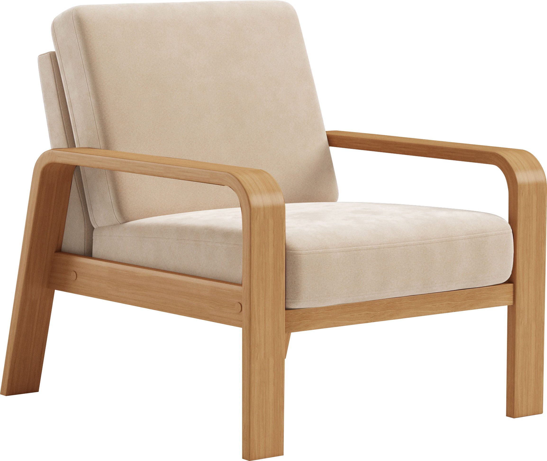 sit&more Fauteuil Kolding Armleuningen van eikenkleurig beukenhout, verschillende bekledingen en kleuren