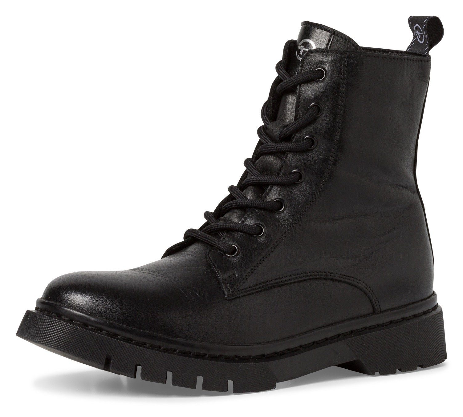 Tamaris Veterschoenen lace-up ankle boots, chunky boots with logoprinted pull tab dames veterlaarsjes maat 36 EU zwart