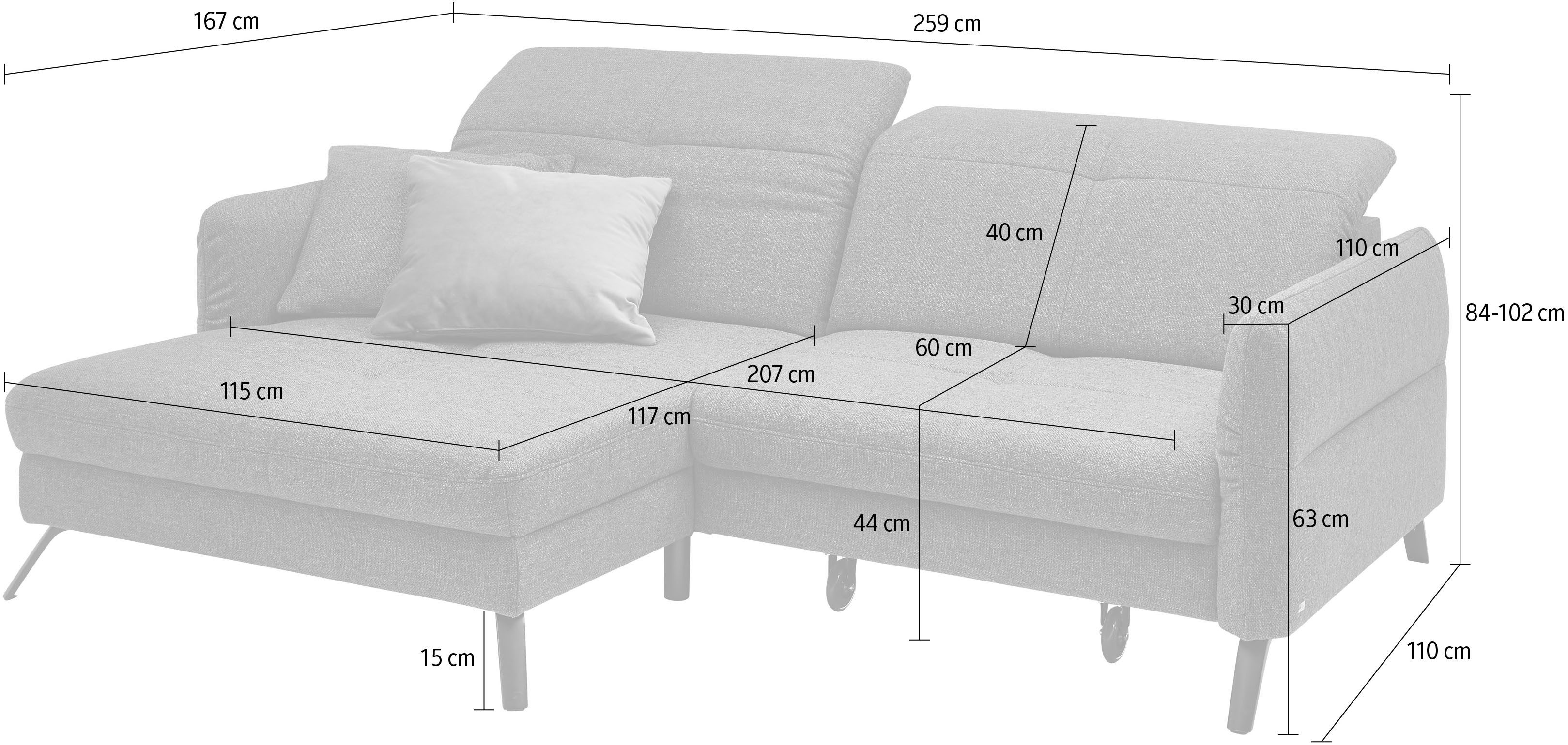 set one by Musterring Hoekbank SO 4400 V optioneel met motorische bedfunctie & hoofdverstelling, voet zwart