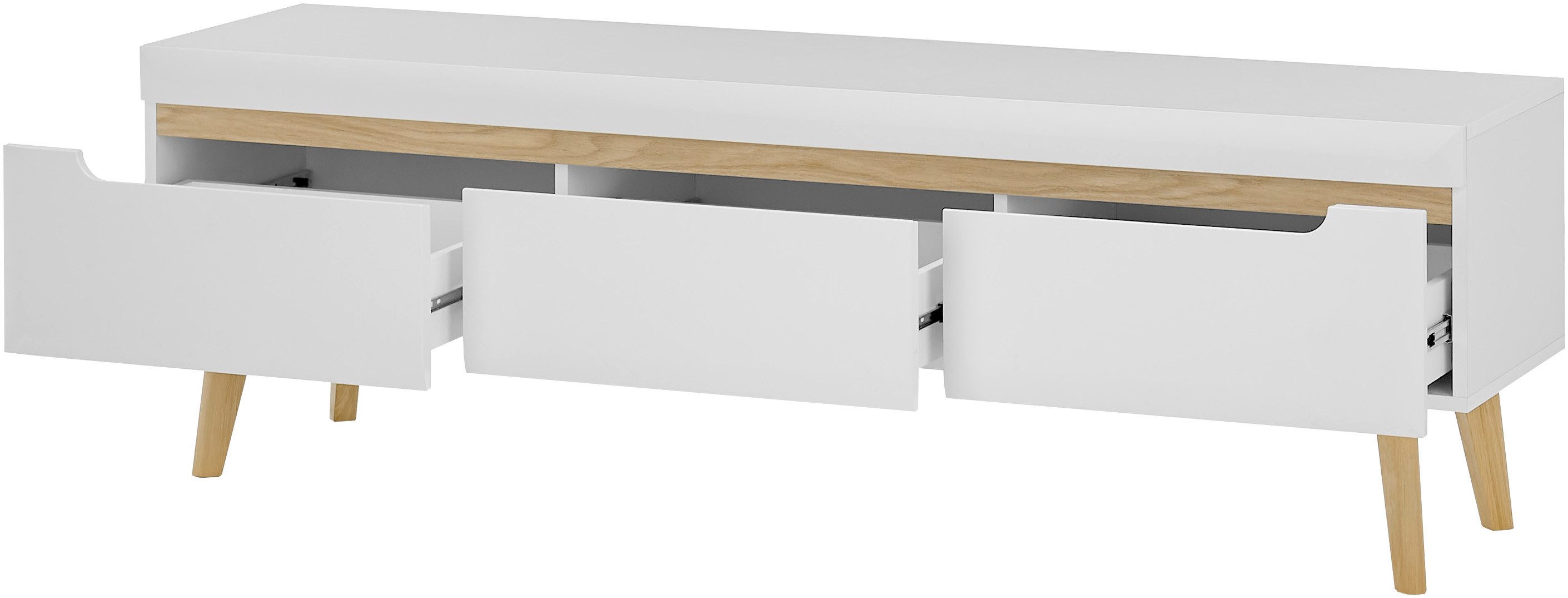 INOSIGN Tv-meubel Torge, TV-kast, TV-kommode, televisiekast, TV-bord afgeschuinde poten, drie kleuren, scandi design, 160 cm breed (1 stuk)
