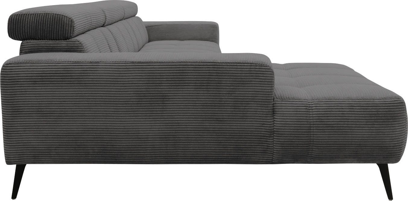 DOMO collection Hoekbank Trento L-vorm, met sledevoet of enkele voet naar keuze met verstelbare hoofdsteun, récamier links/rechts bestelbaar