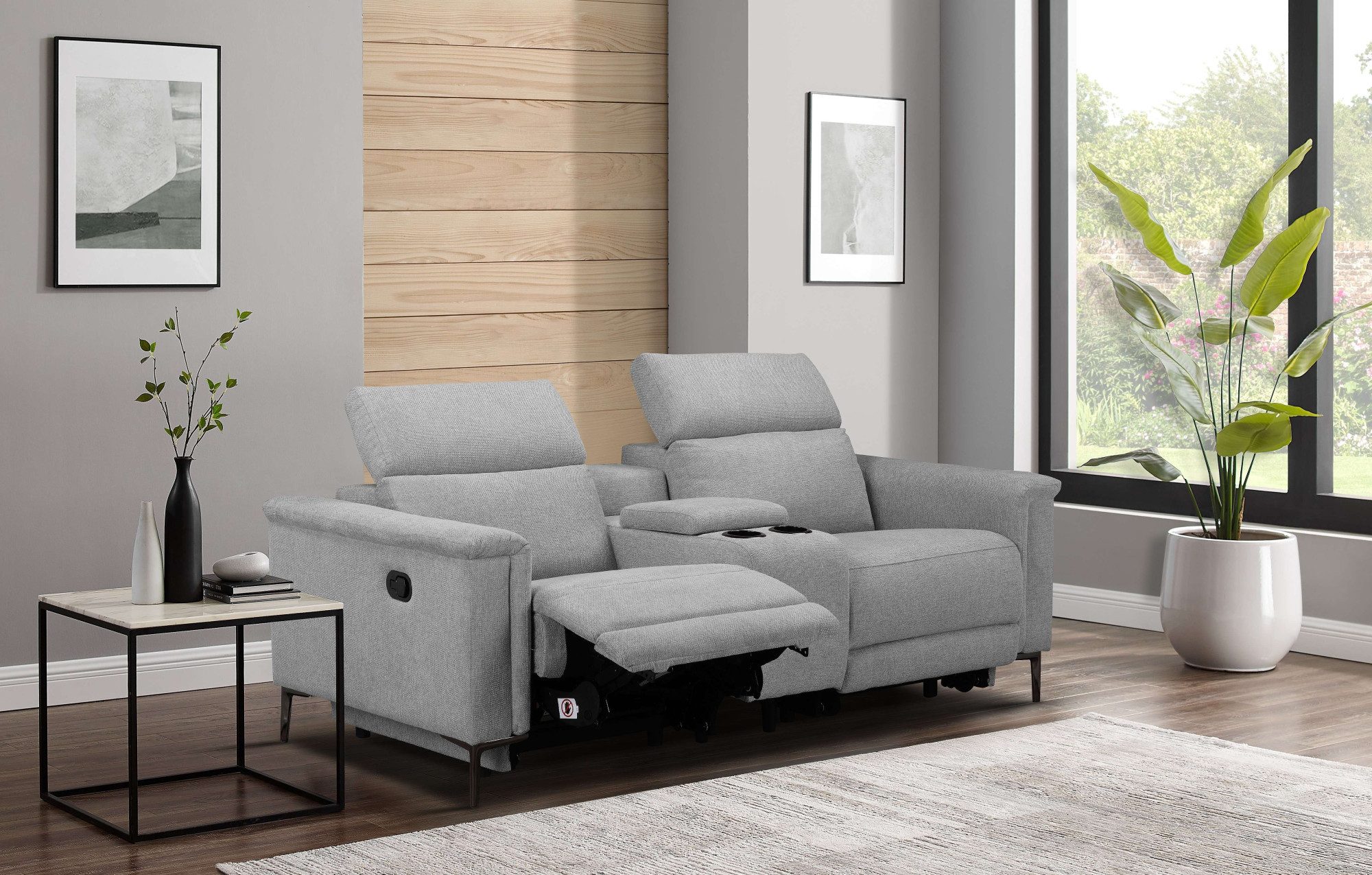 Places of Style 2-zitsbank Lund, 2-zits bioscoopbank, tv-fauteuil, multimedia-sofa, USB-A met elektrische of handmatige relaxfunctie, bekerhouder en opbergruimte