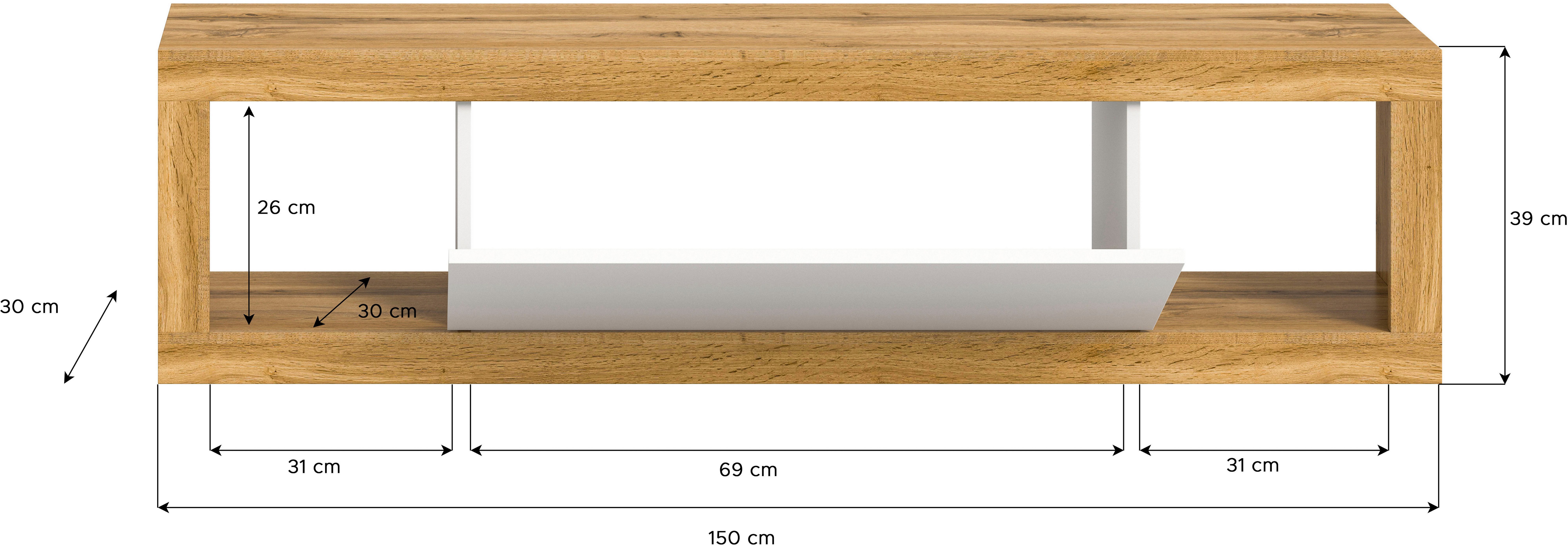 INOSIGN Tv-meubel Trinity, Breedte 150 cm, staand en hangend, 1 klep, 2 open vakken, greeploze fronten, tv-meubel, tv-kast, hangkast