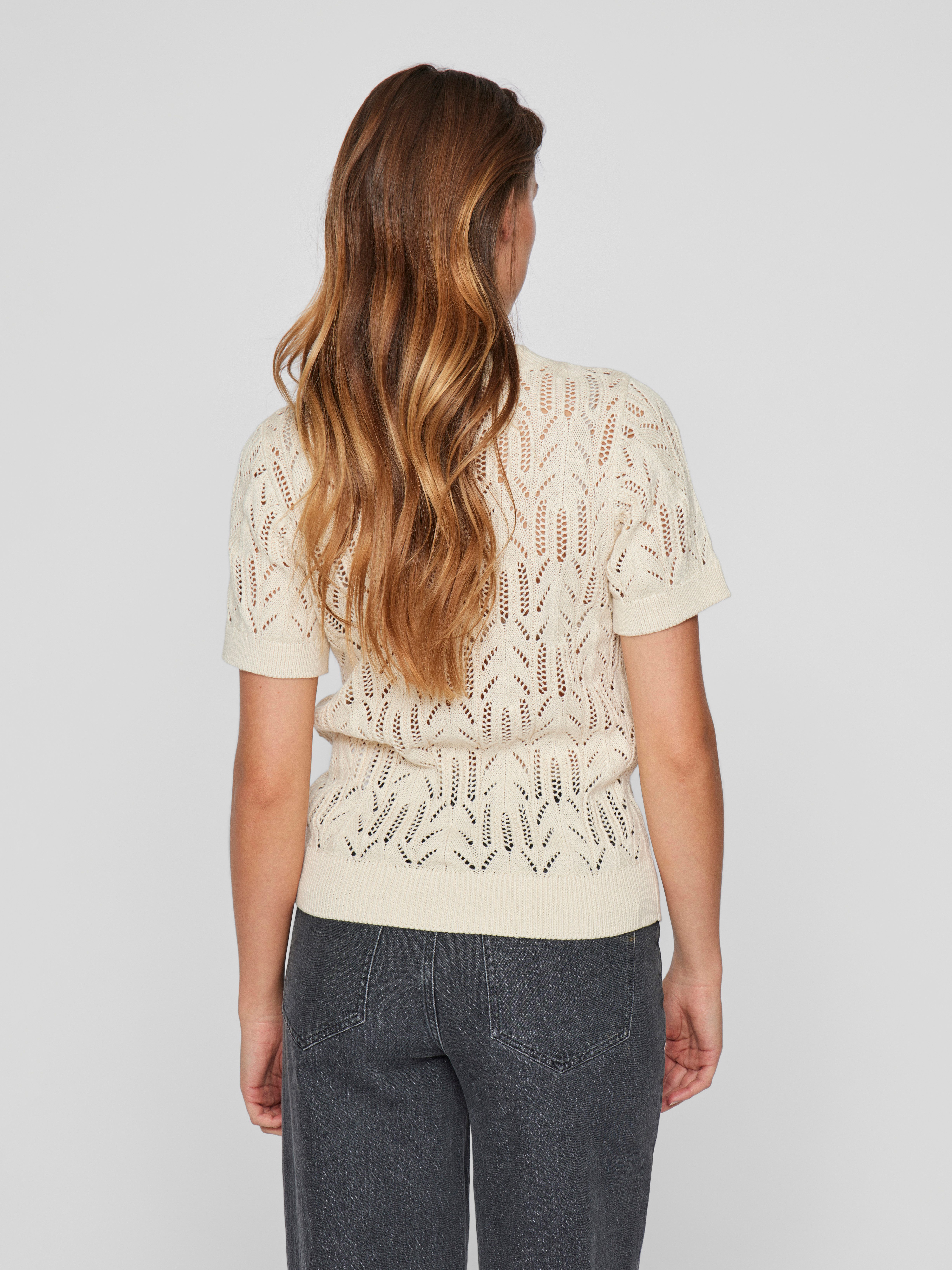 Vila Trui met korte mouwen VICOTTI S/S O-NECK KNIT TOP - NOOS