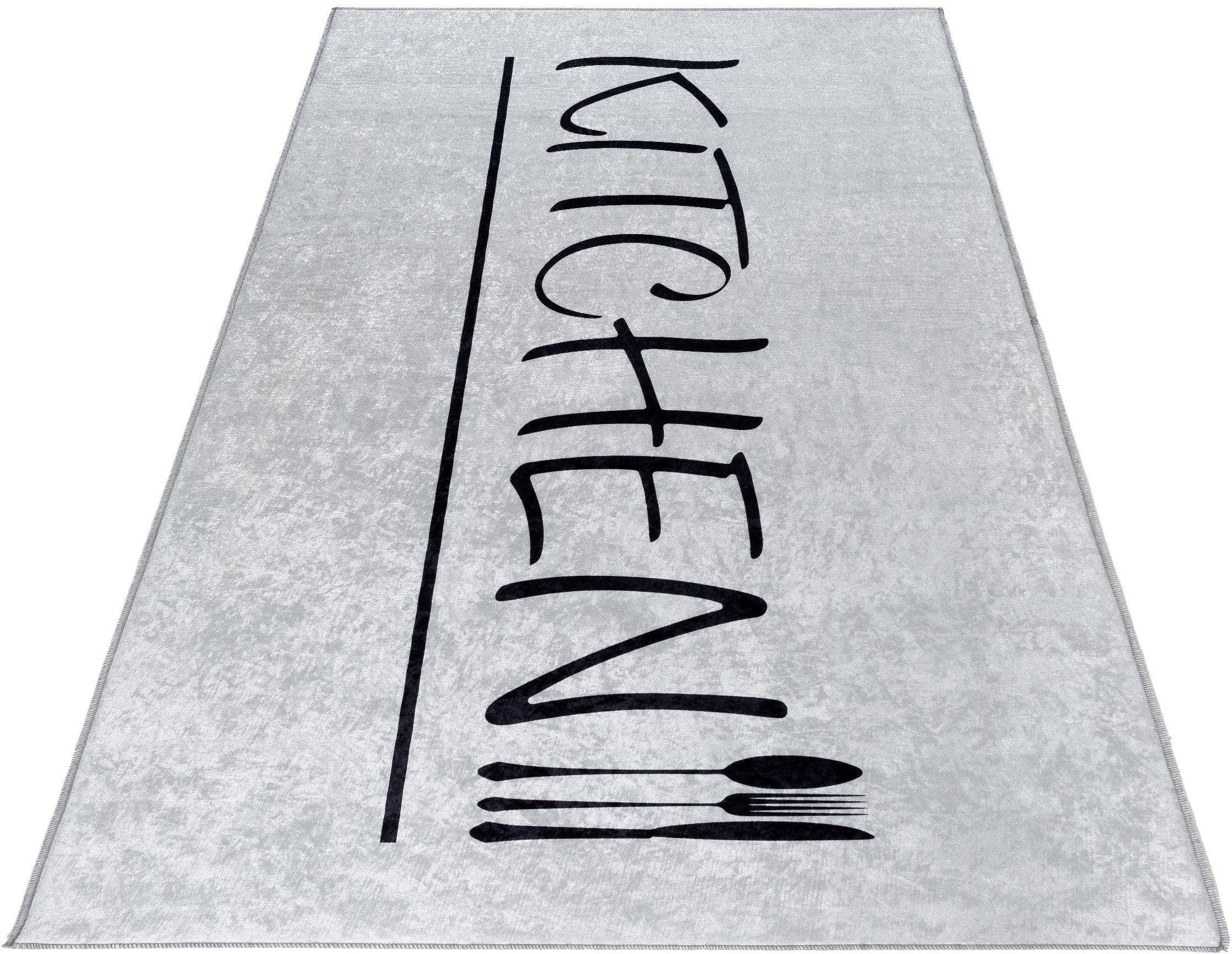 Sehrazat Keukenloper Kitchen 3040 wasbare keukenloper laagpolige vloerkleden maat 80 cm x 300 cm x 5 mm grijs