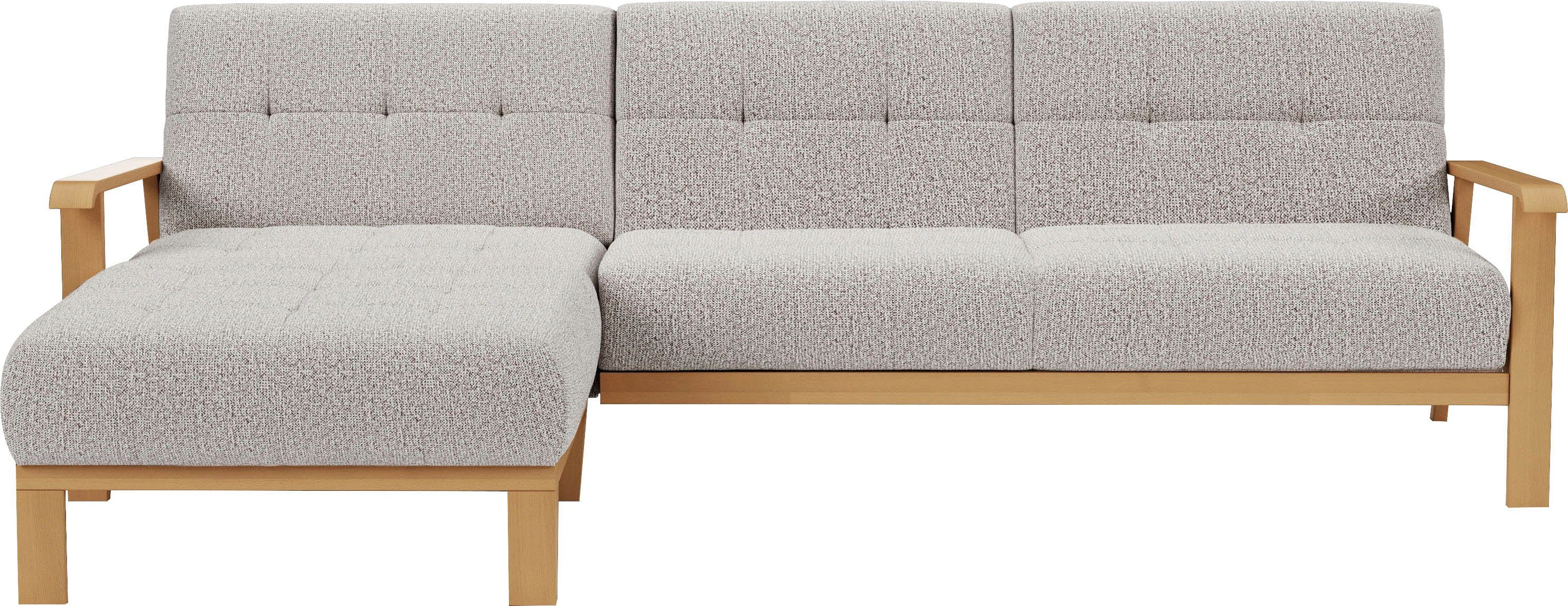 sit&more Hoekbank Billund L-vorm Armleuningen van eikenkleurig beukenhout, verschillende bekledingen en kleuren beige, hoekbanken, Met slaapfunctie,