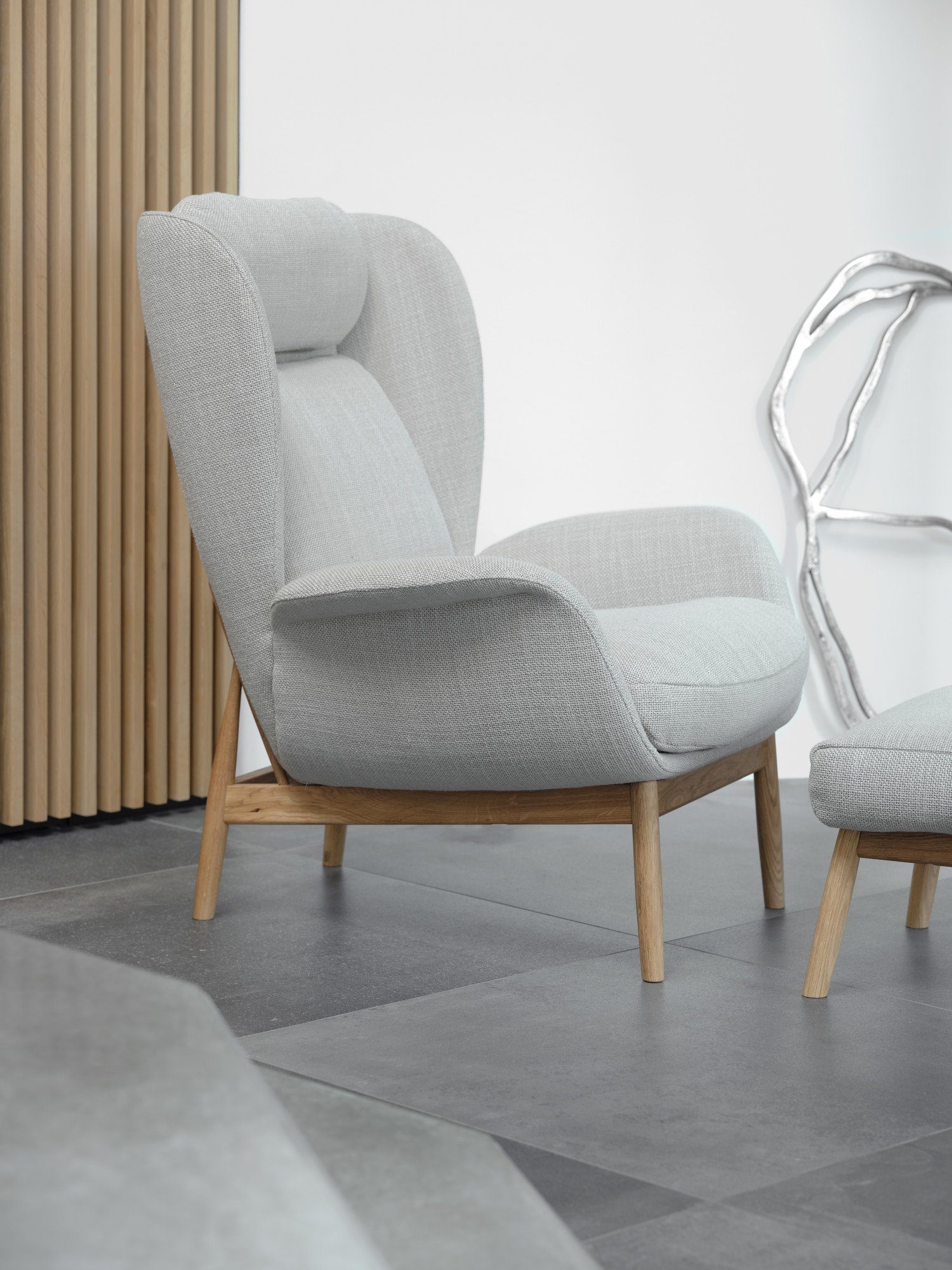 FLEXLUX Hocker Padova Voetenbank/poef voor oorfauteuil, eiken poten