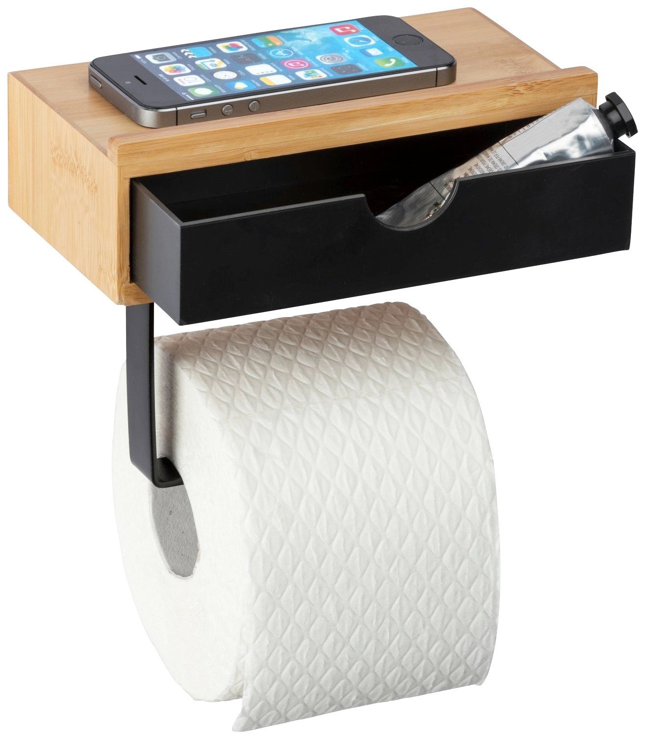 WENKO Toiletrolhouder Bambusa met lade, van bamboe