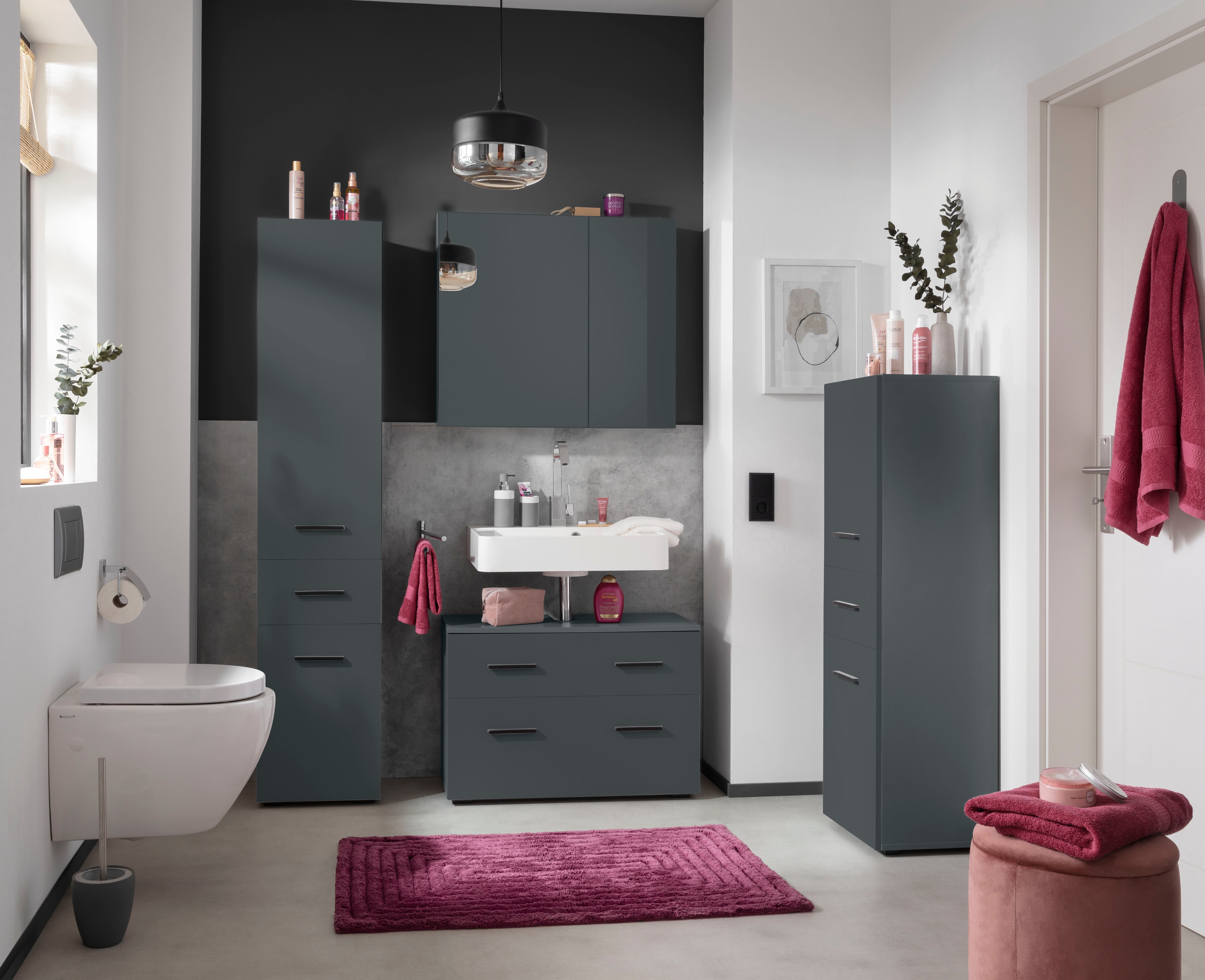 INOSIGN Wastafelonderkast Skara met klep en lade, zwarte grepen, breedte 80 cm, hoogte 55 cm
