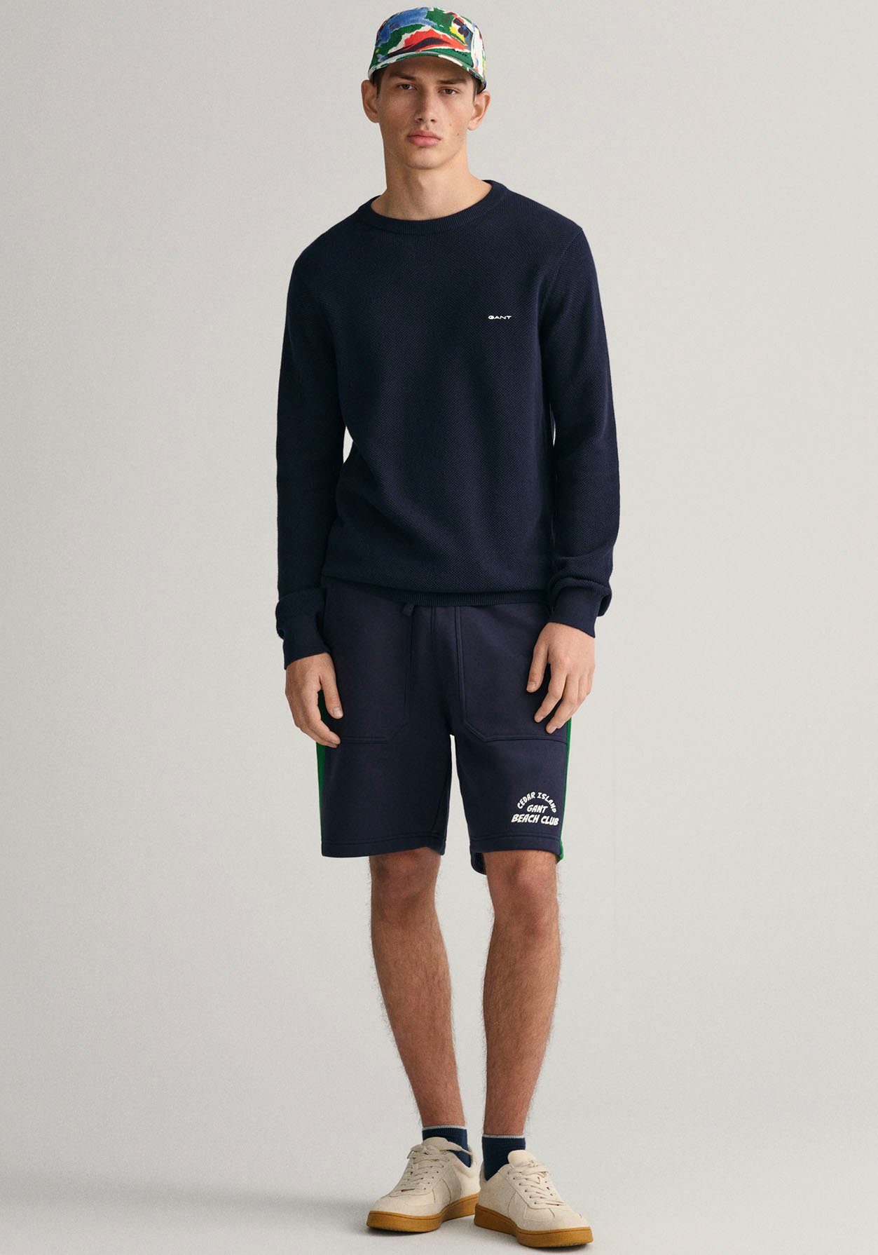 Gant Trui met ronde hals COTTON PIQUE C-NECK met logoborduursel op borsthoogte