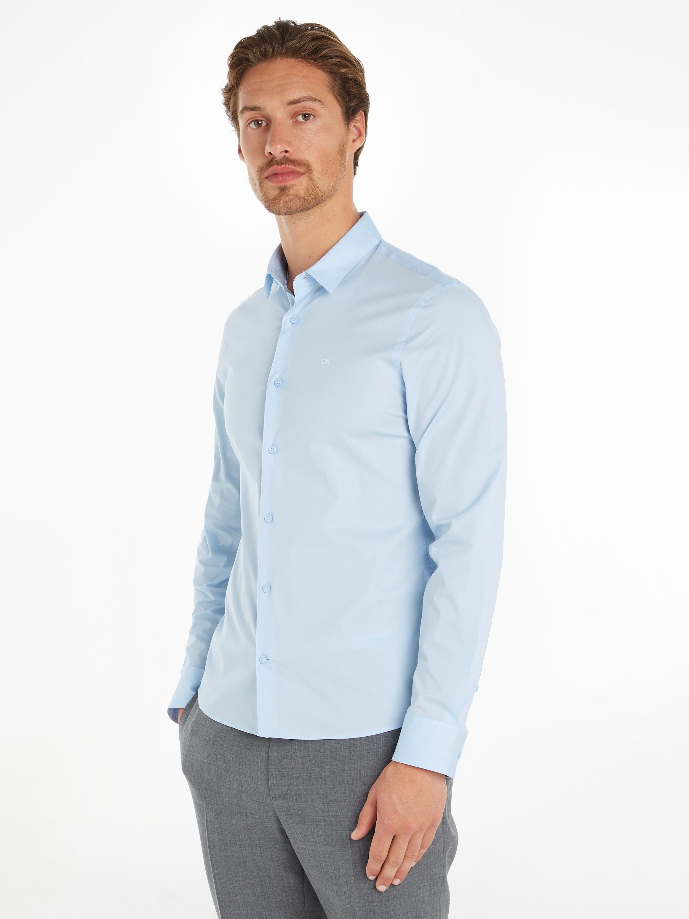 Calvin Klein Businessoverhemd STRETCH POPLIN SLIM SHIRT met calvin klein-logo op de borst