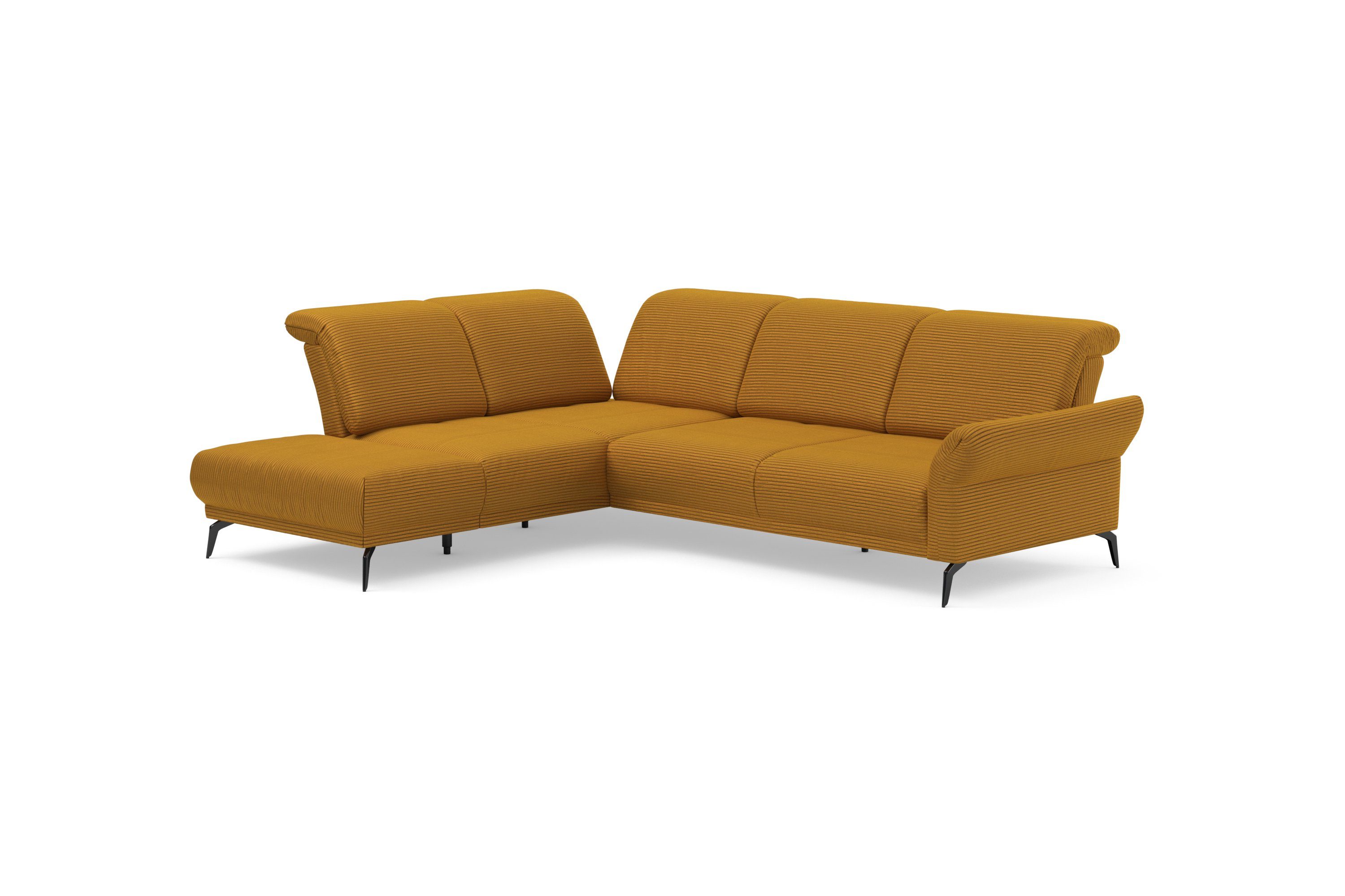 INOSIGN Hoekbank Coco L-vorm Verstelbare zitdiepte, armleuning en hoofdeind, cordbekleding, poothoogte 15 cm