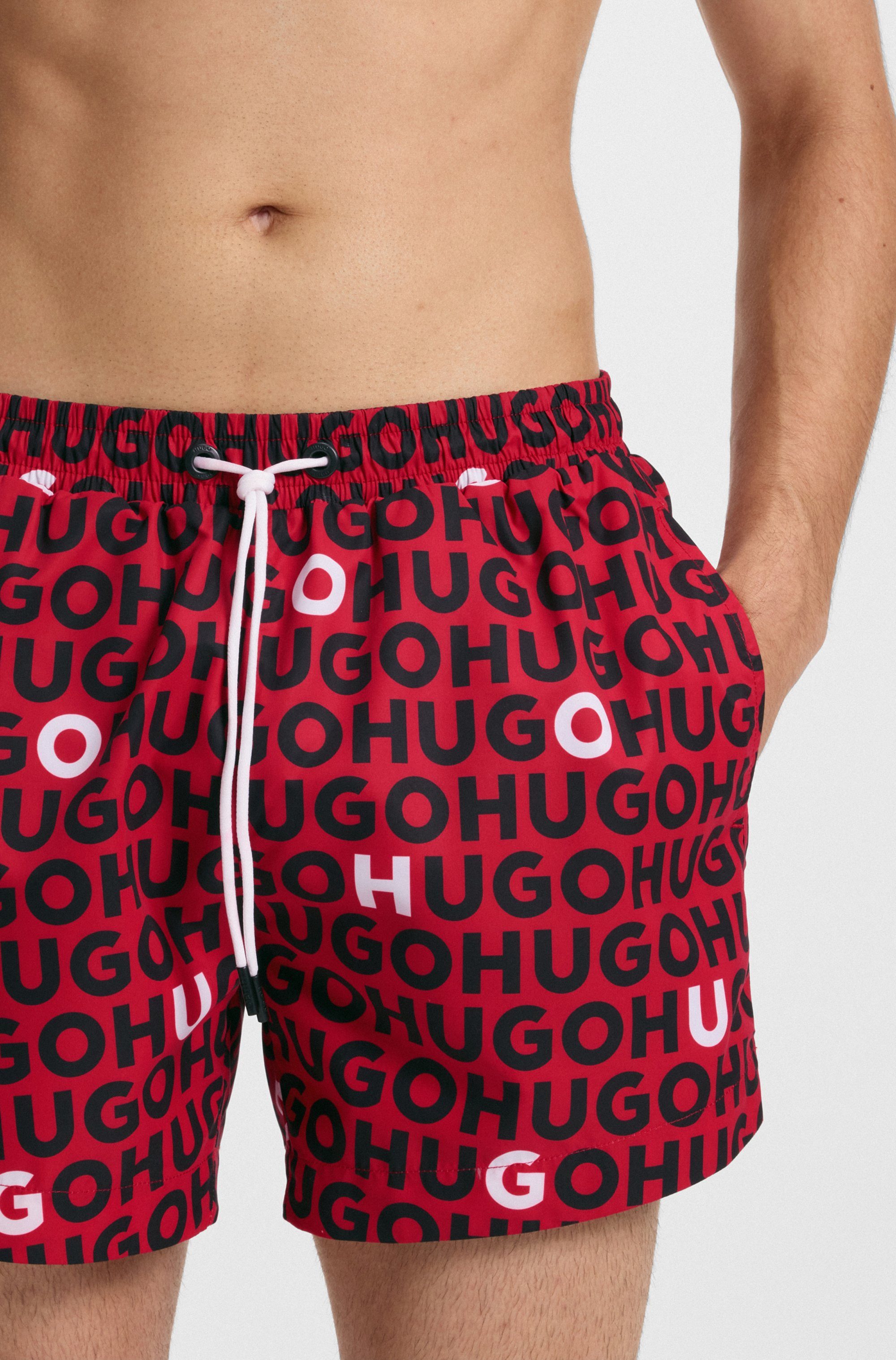 HUGO underwear Zwembroek Tortuga met allover logo-tekst