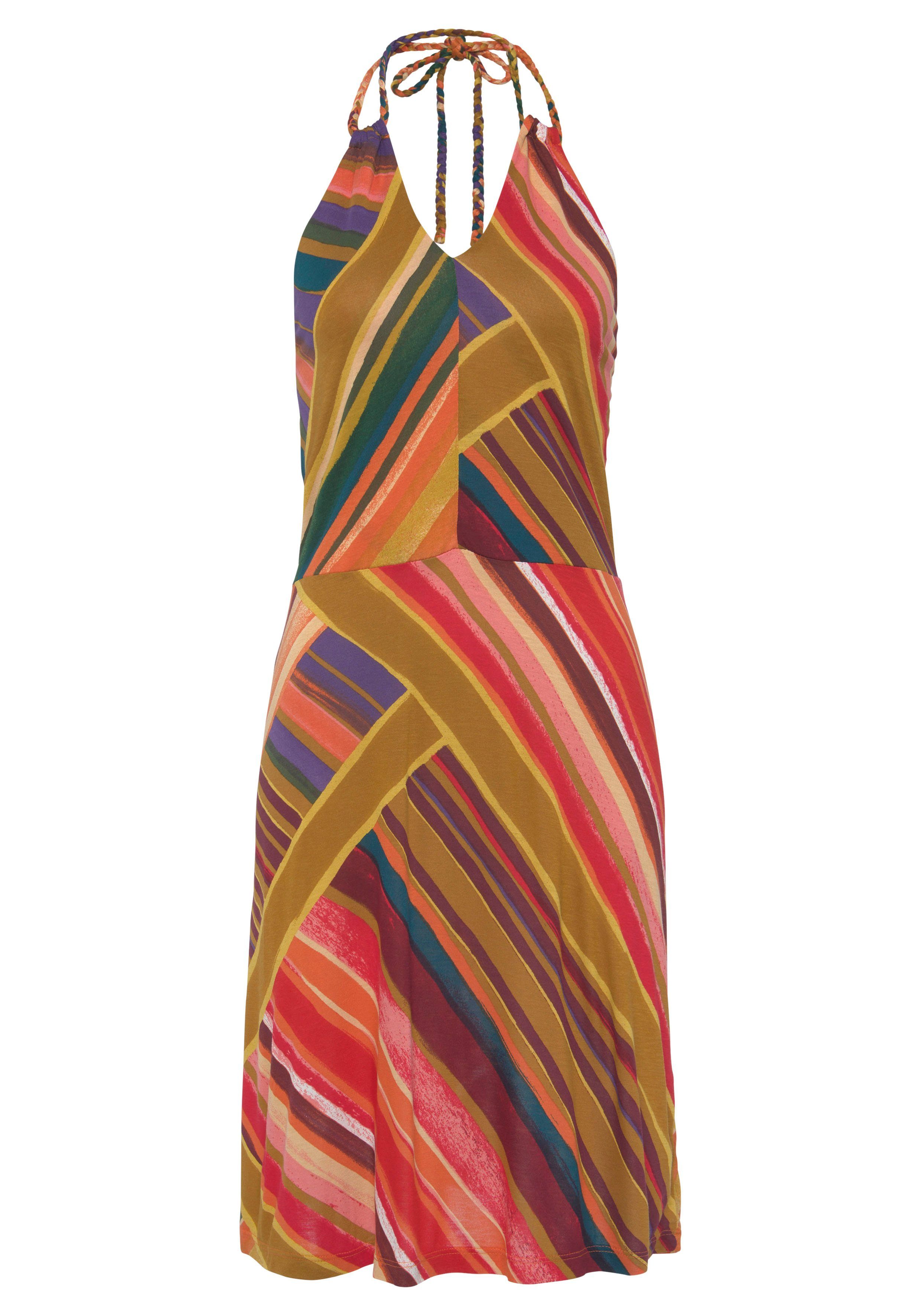 Lascana Jurk in haltermodel met all-over print en cut-out bij de hals, zomerjurk, strandjurk