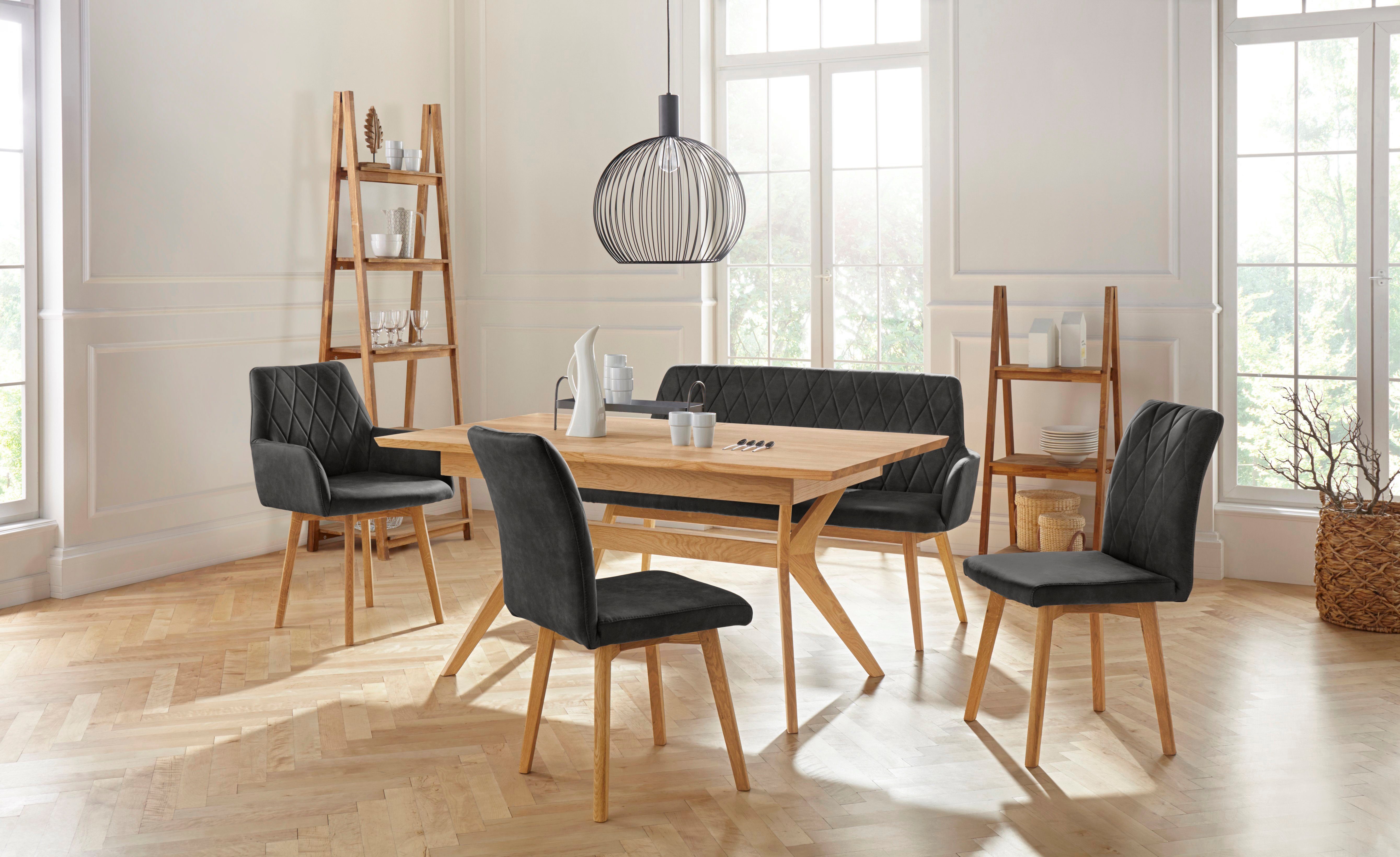 Home affaire Eetkamerstoel Brest Fauteuil in leer of microvezel, geolied massief eiken frame (2 stuks)