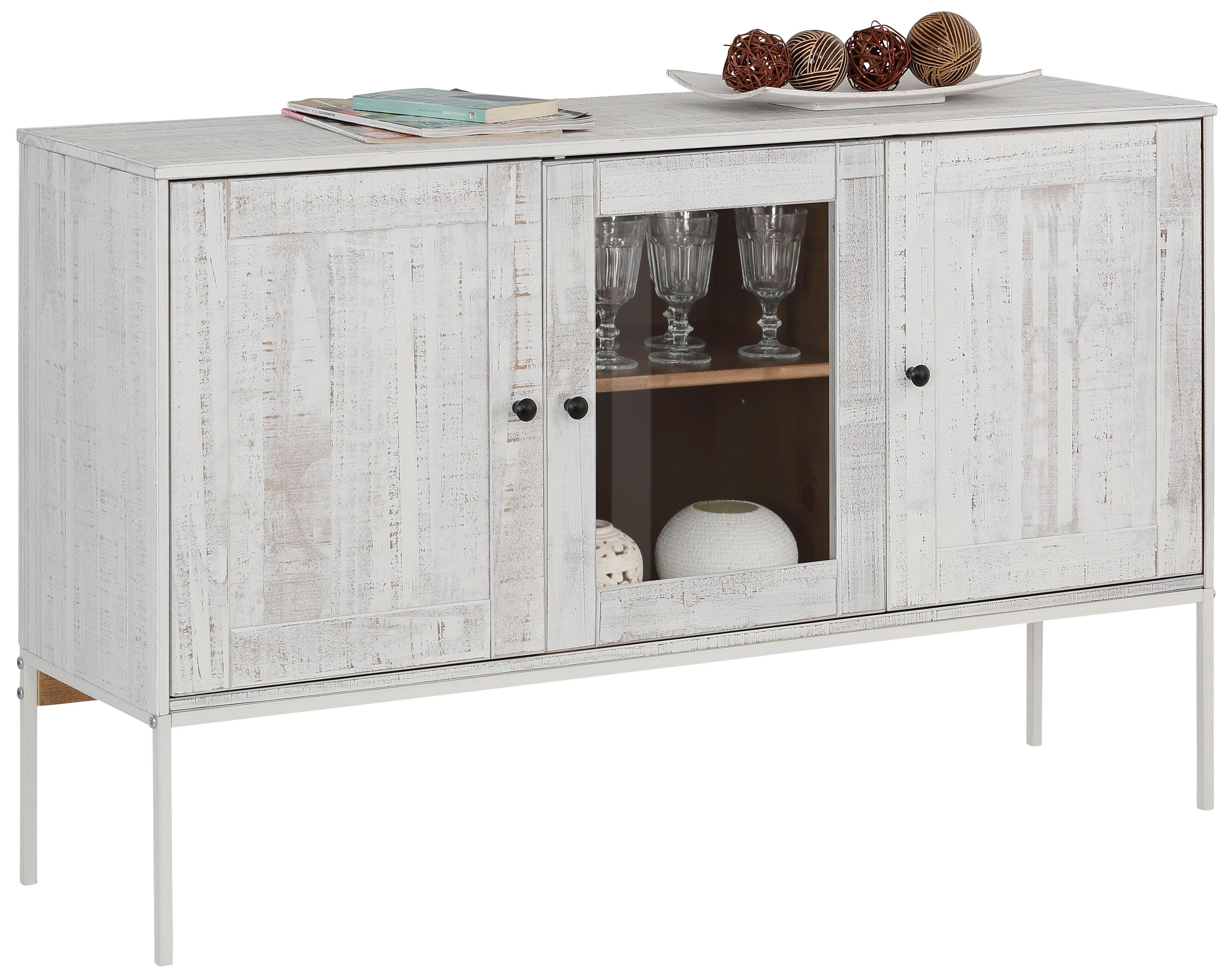 Home affaire Dressoir Freya Commode met 2 houten deuren, van massief hout, breedte 130 cm dressoirs beige
