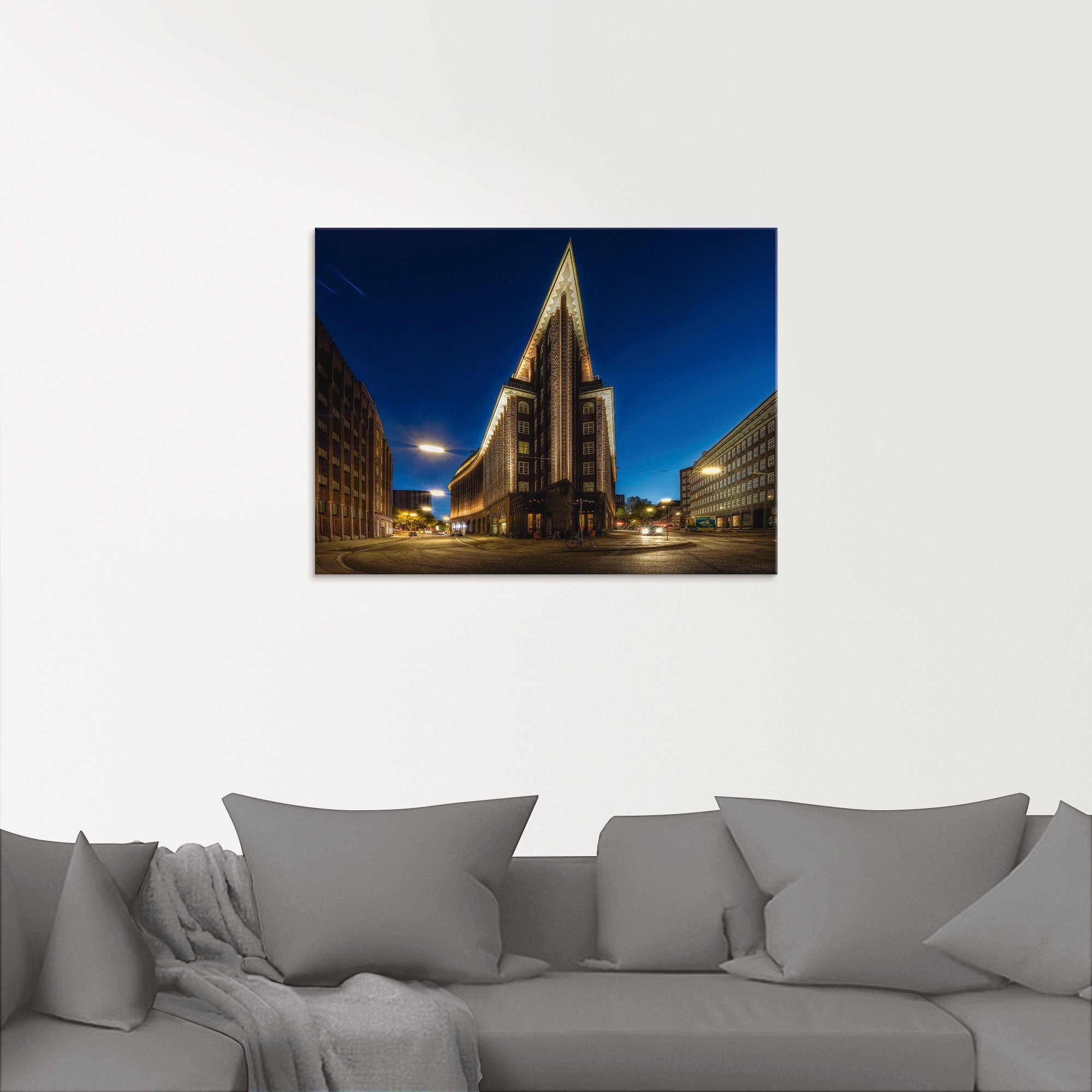 Artland Print op glas Hamburg Chilehaus in verschillende maten