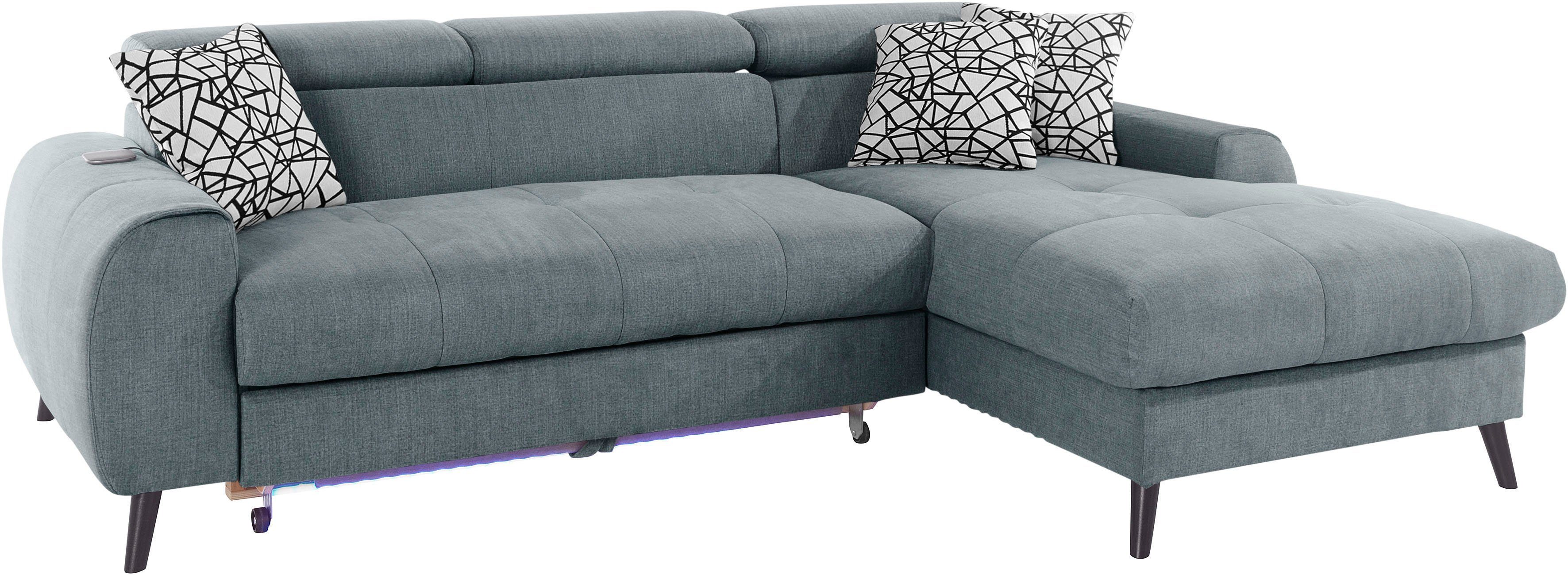 COTTA Hoekbank Mia L-vorm met 3 sierkussens keuze met bedfunctie, bedlade, verlichting & draadloze oplader