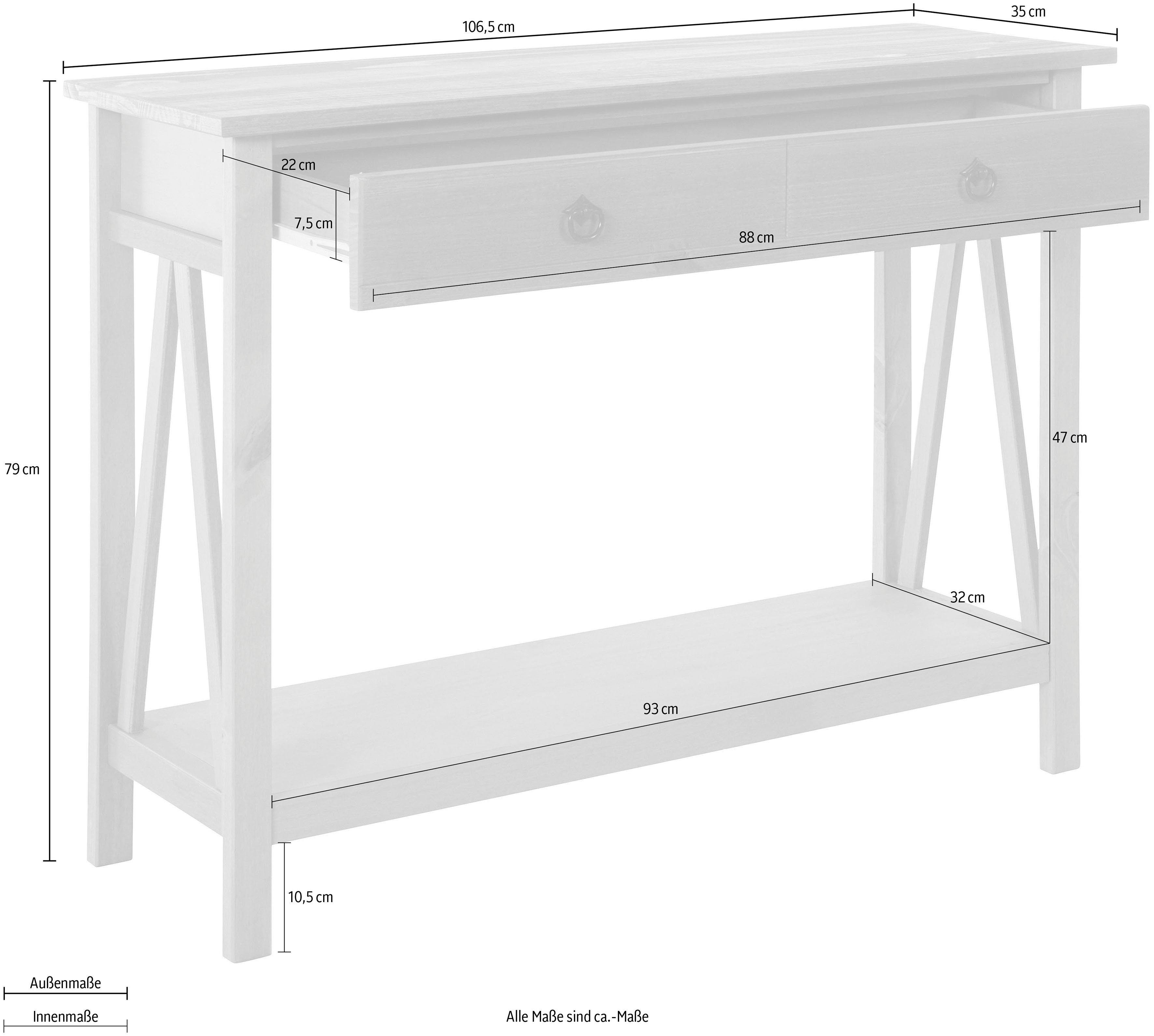 Timbers Sidetable Fonville Grenen, plank en lade, breedte 106,5 cm, hoogte 79 cm (1 stuk)