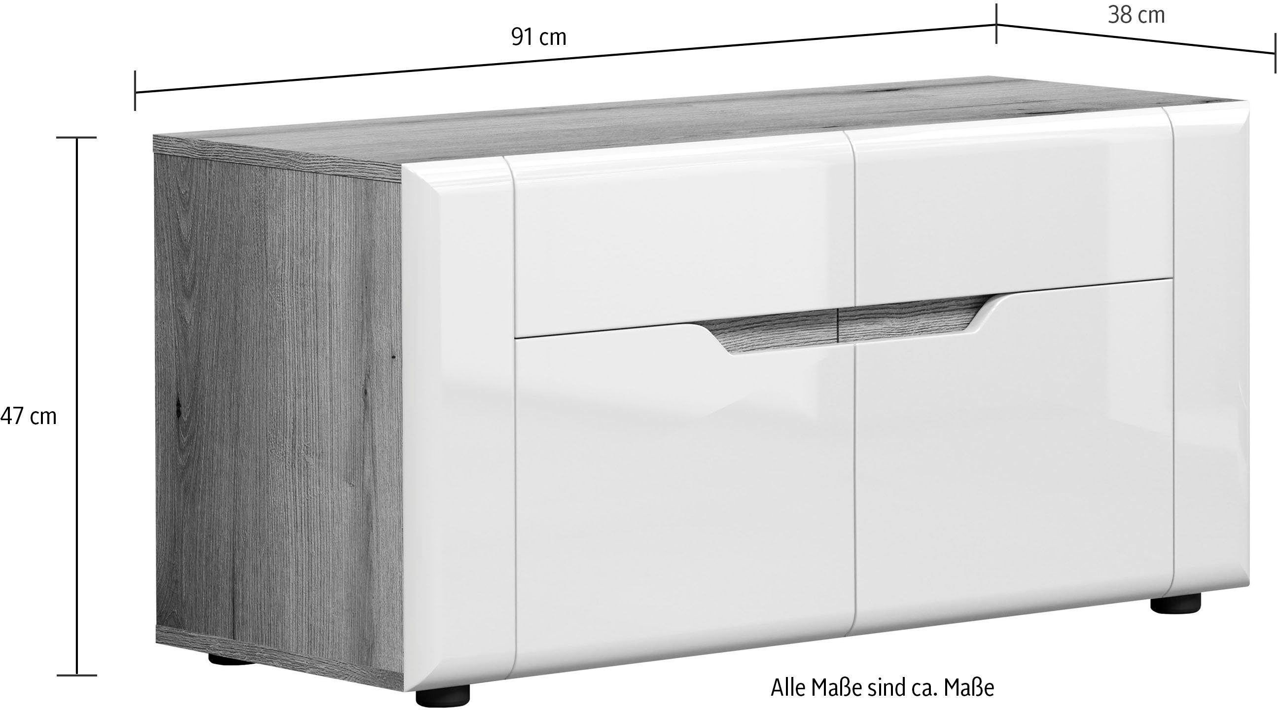 INOSIGN Zitbank Marlon Afmetingen (B/H/D in cm): (91/47/38) - kleur wit hoogglans en eik (1 stuk)