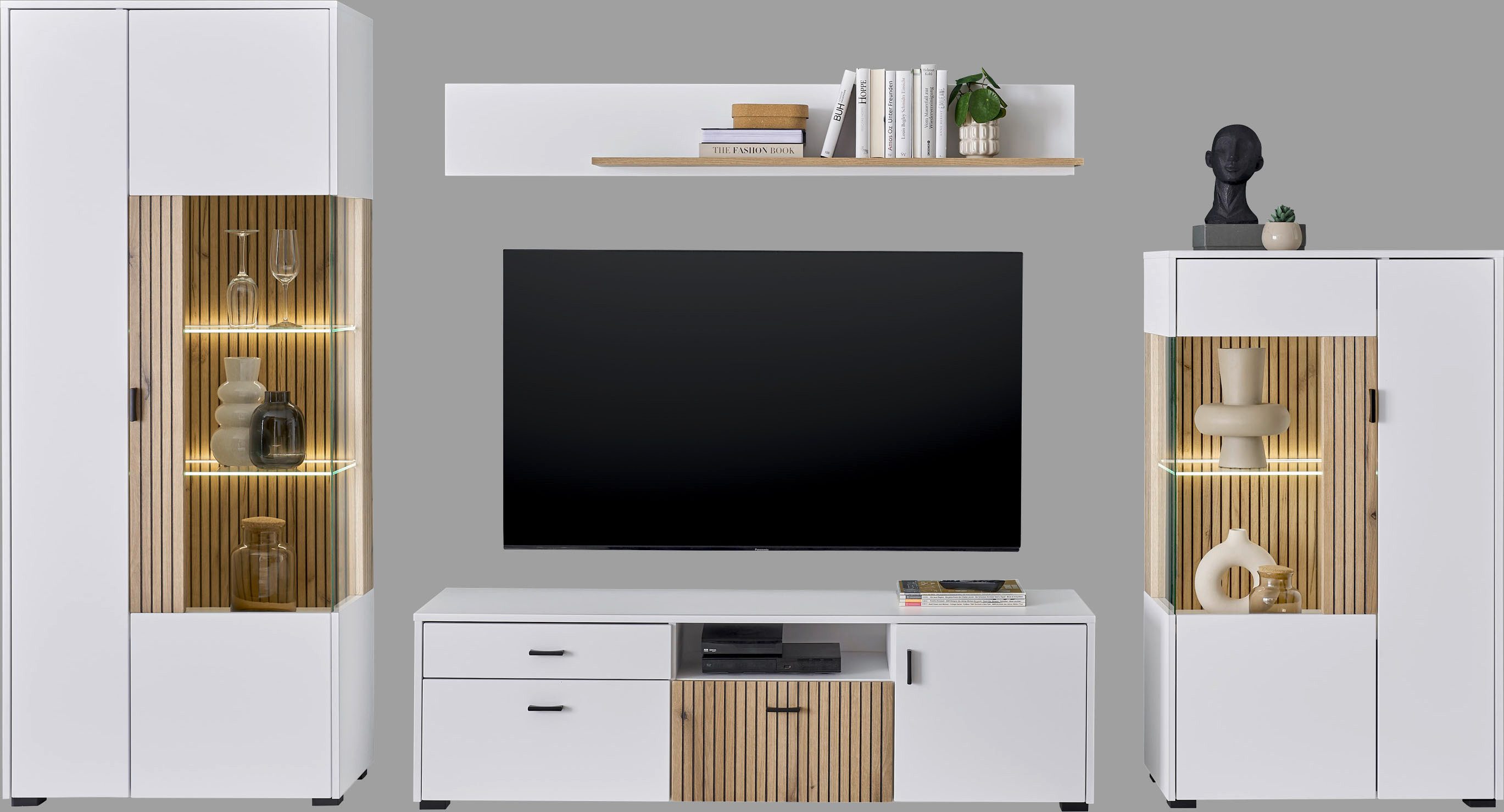 INOSIGN Wandmeubel Hudson met moderne groevenlook, handgrepen van metaal (zwart), breedte 320 cm (set, 4-delig)