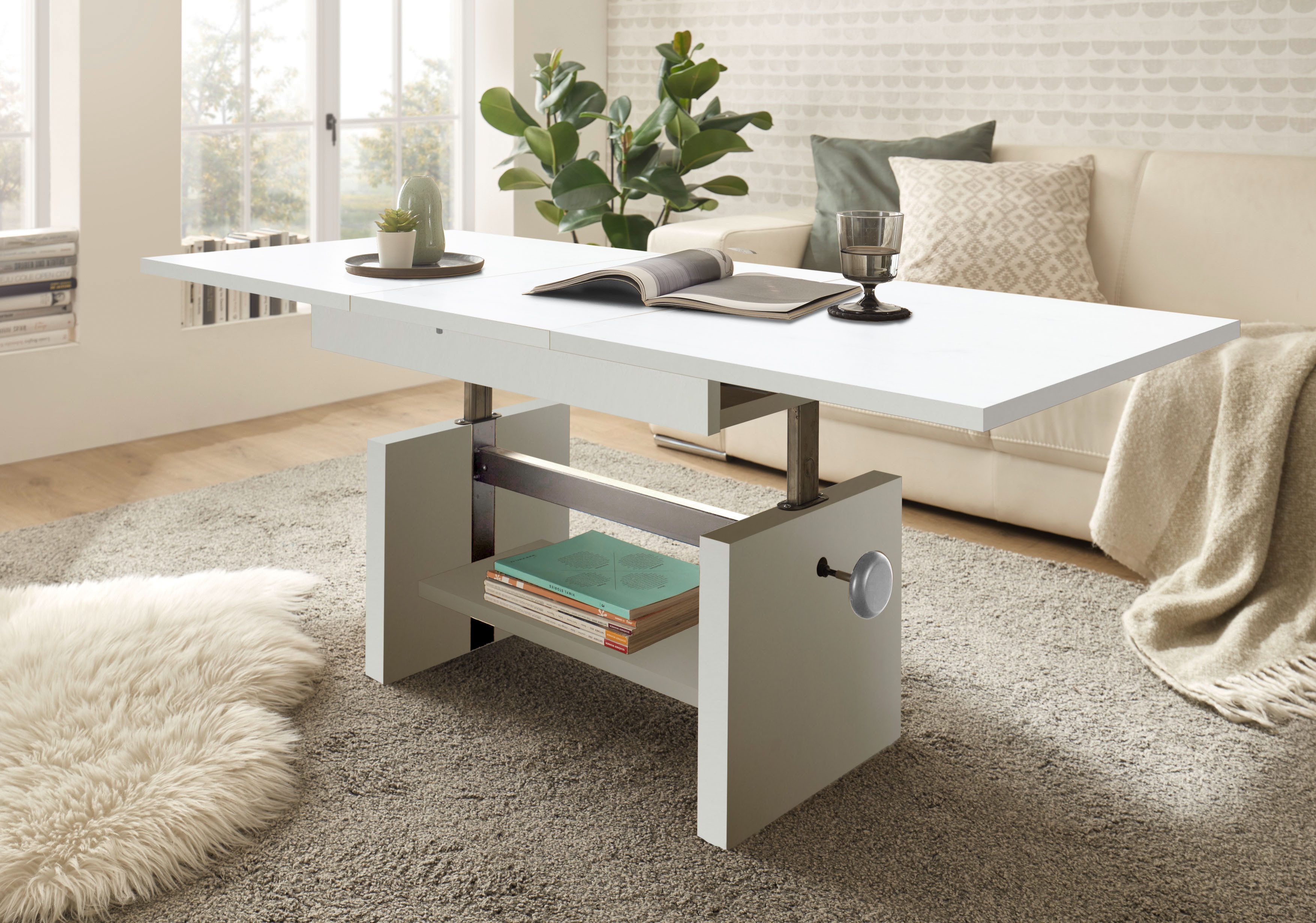 Stolkom Salontafel Event hoogte verstelbaar, uitschuifbaar, BxHxD 110-150x48-63x65 cm Hoogte verstelbaar met liftmechaniek en uittrekbaar in 3 kleurvarianten