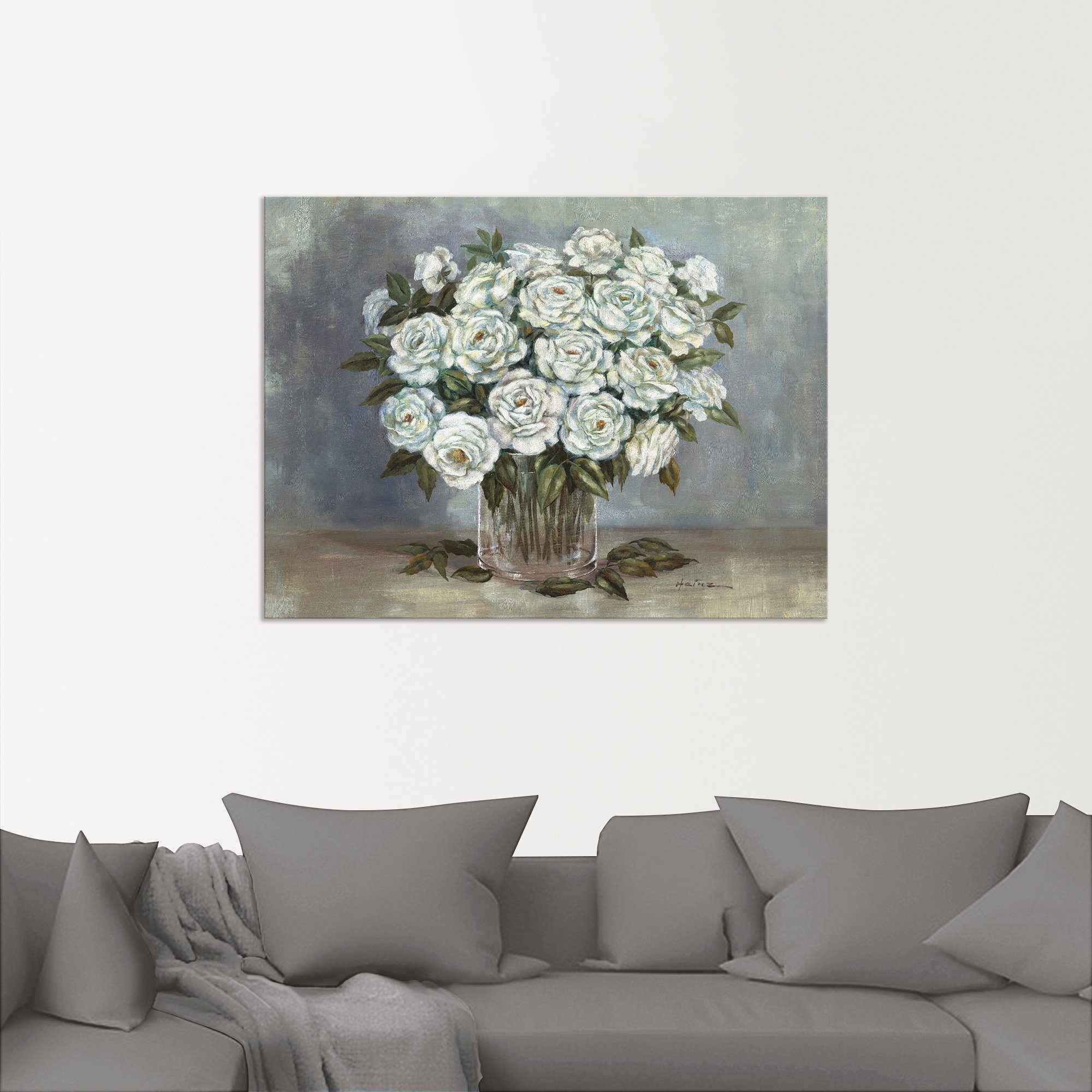 Artland Artprint Witte rozen als artprint op linnen, poster in verschillende formaten maten
