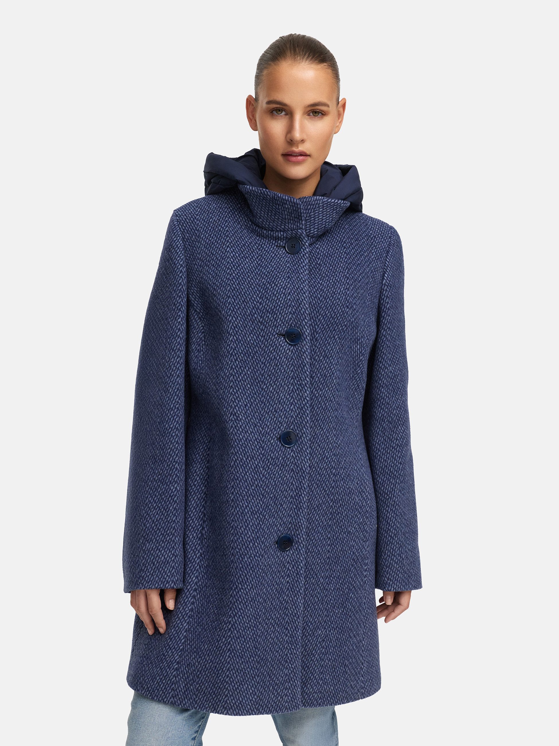 MANISA Wollen jack met opstaande kraag en capuchon, in tweed-look