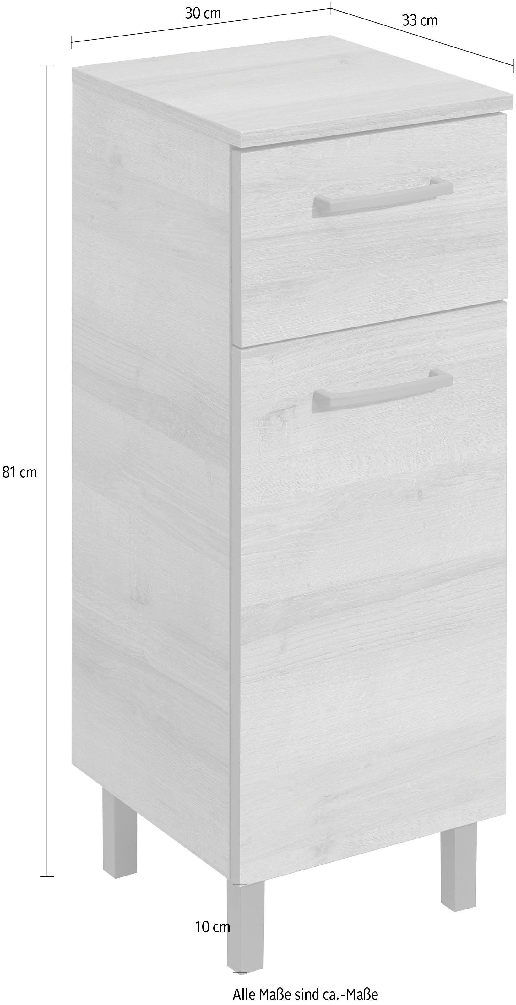 Saphir Onderkast Quickset 919 badkast met 1 deur, 1 lade, 30 cm breed Badkamermeubels, Riviera eik dwars imitatie, grepen in grijs