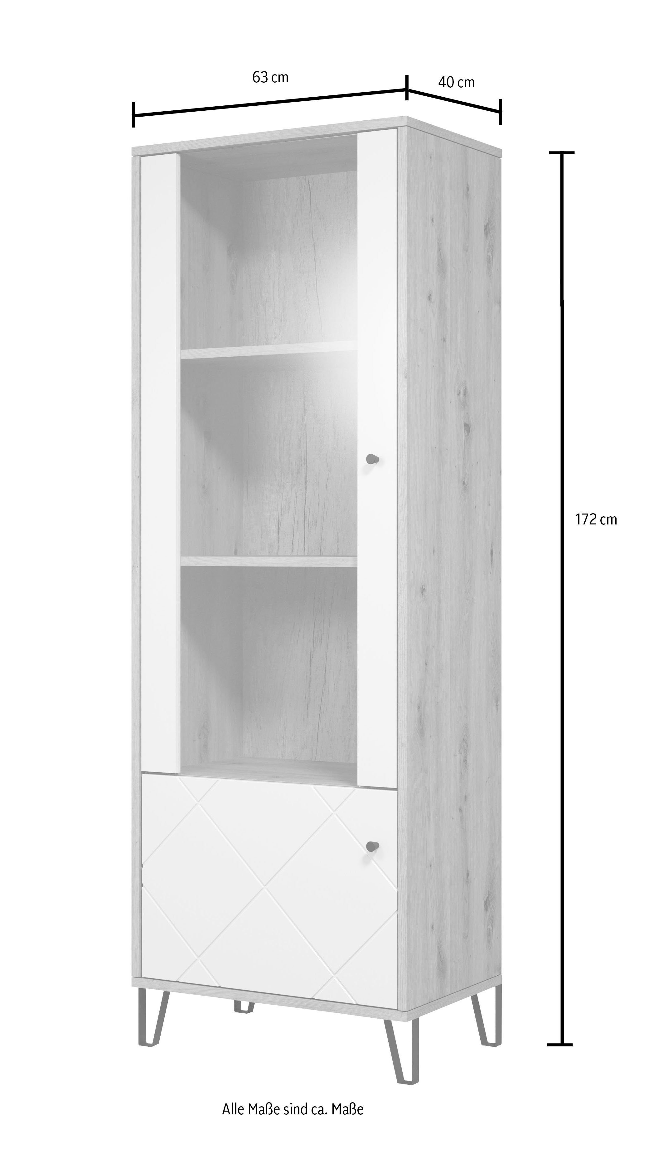 Places of Style Staande vitrinekast Tarragona met frezingen in ruitlook, h/b 172/63 cm