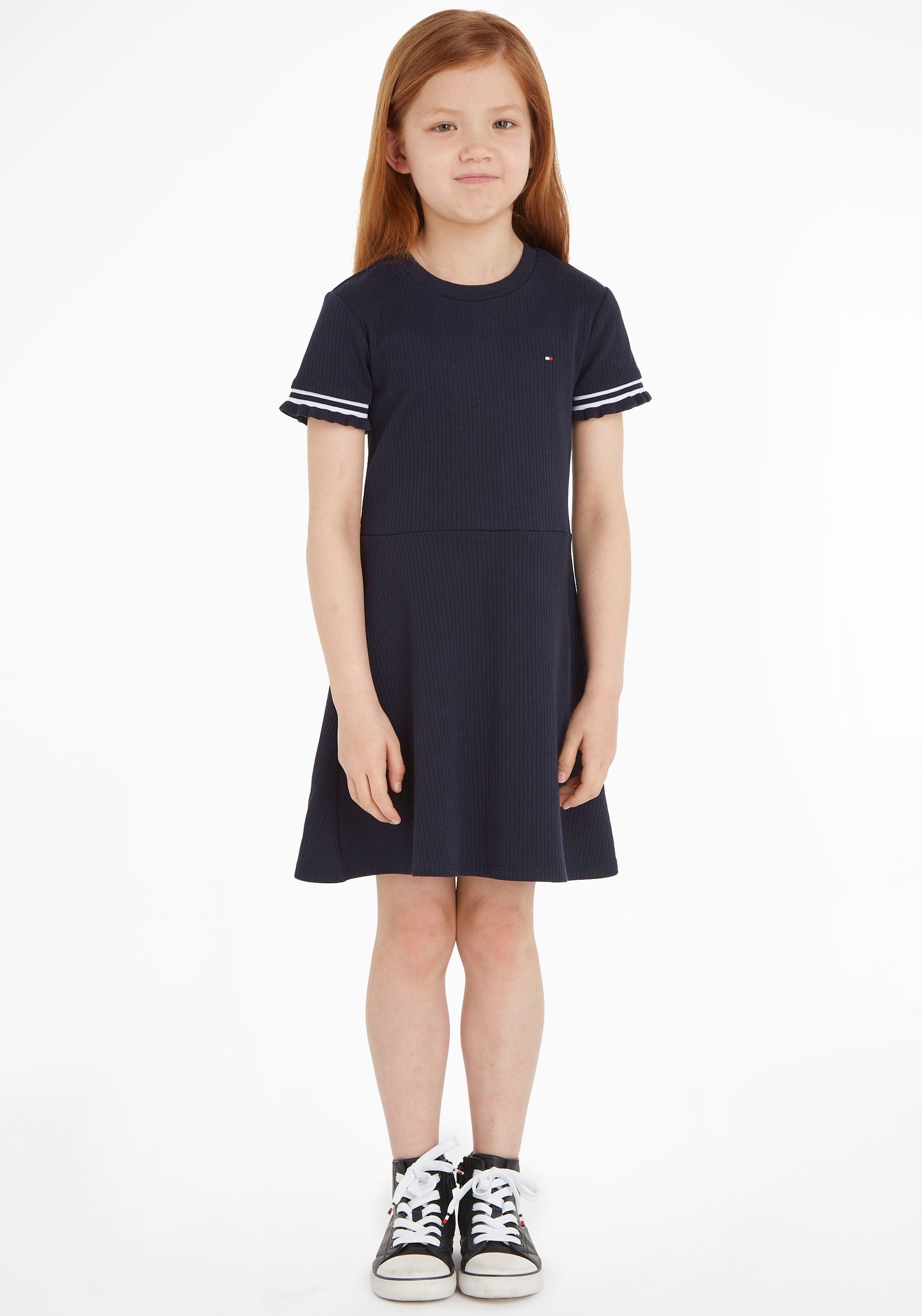 Tommy Hilfiger Jerseyjurk RUFFLE RIB KNIT DRESS Skatervorm, met ribstructuur