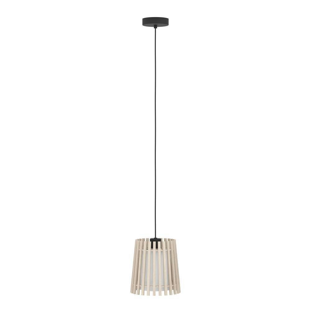 EGLO Hanglamp FATTORIA Hanglamp, hout, textiel in wit, metaal in zwart, E27, Ø 20 cm (1 stuk)