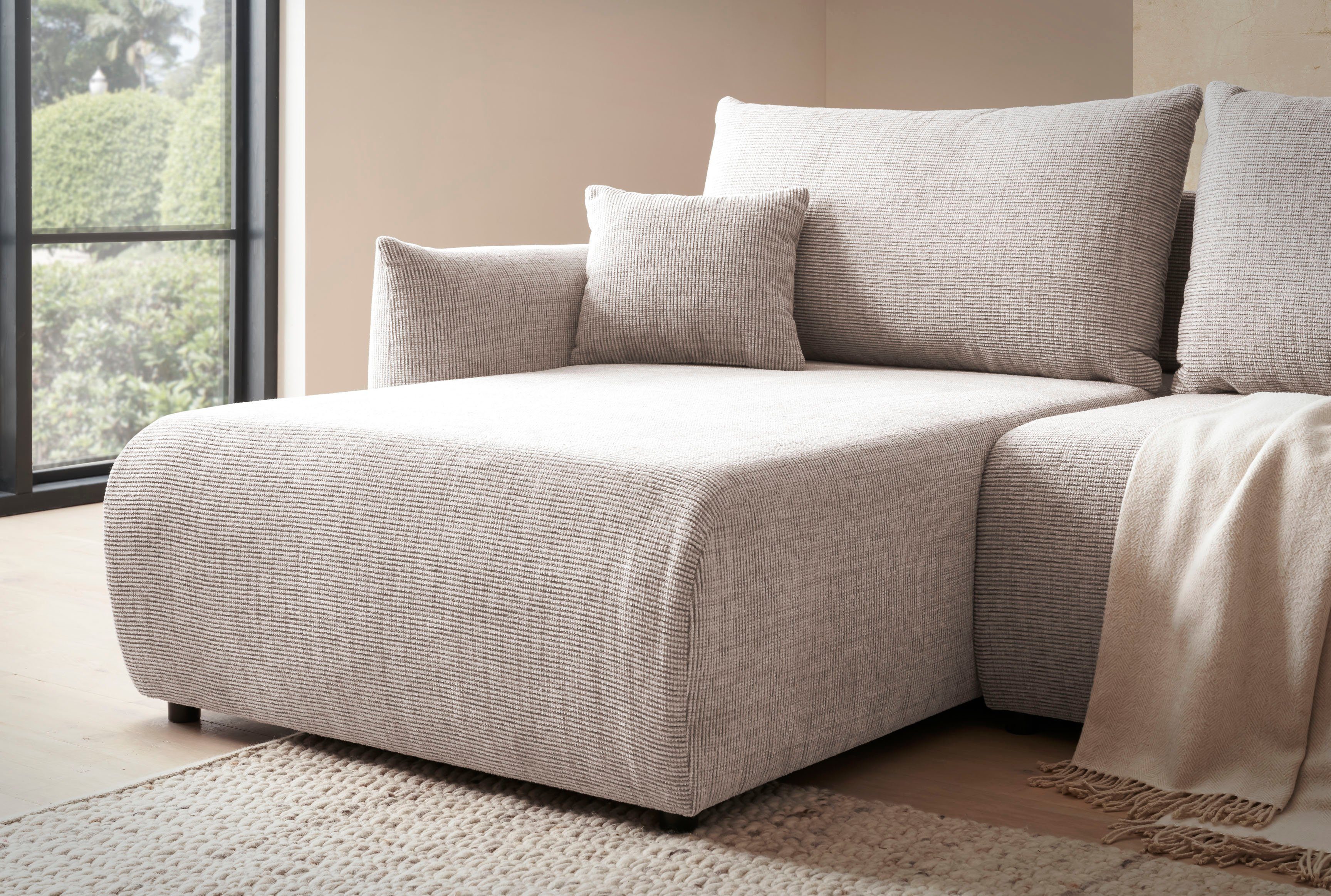 INOSIGN Hoekbank MAVAS bedbank met bedkist, L-model, ca. 257/127 cm (ligoppervlak 212/145 cm), ribfluweel, chenille, structuur