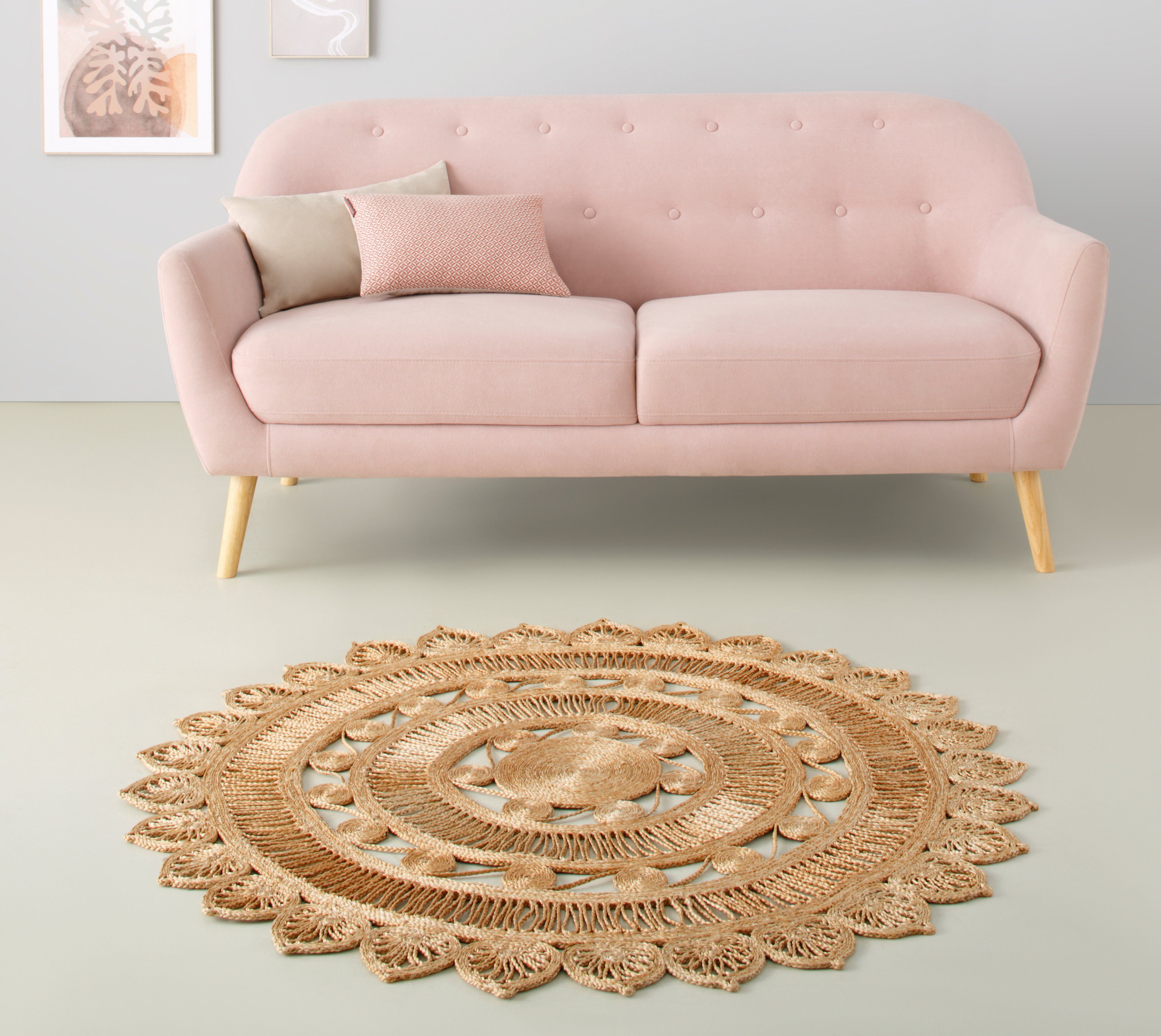 my home Vloerkleed Naturala, jute tapijt, handgemaakt puur natuurproduct, jute, boho, omkeerbaar tapijt, woonkamer, eetkamer