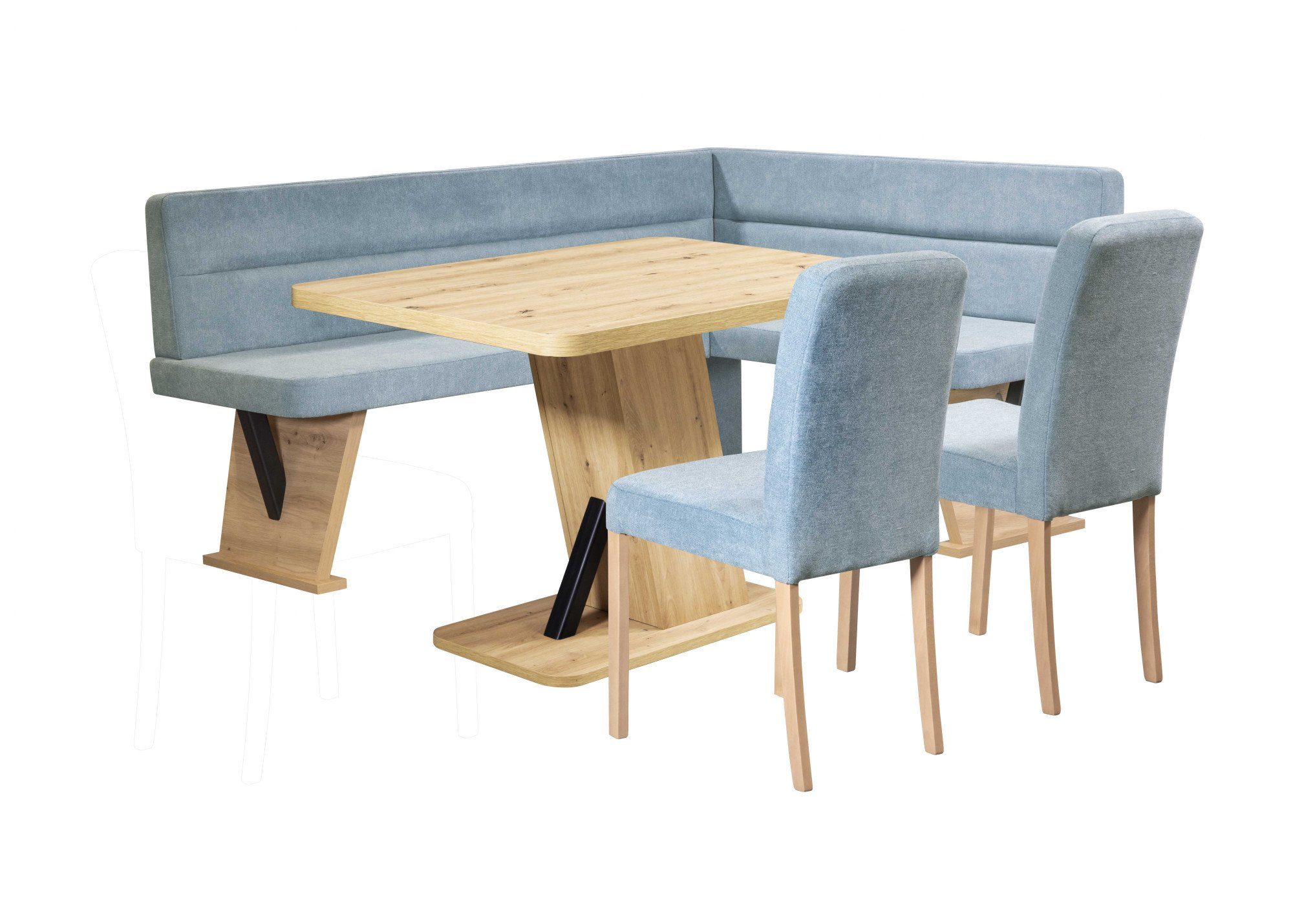 Home affaire Eethoek Laros zitgroep, hoekbank, stoelen, tafel perfect voor keuken, eetkamer, woonkamer, bestseller (set, 4-delig) eethoeken blauw
