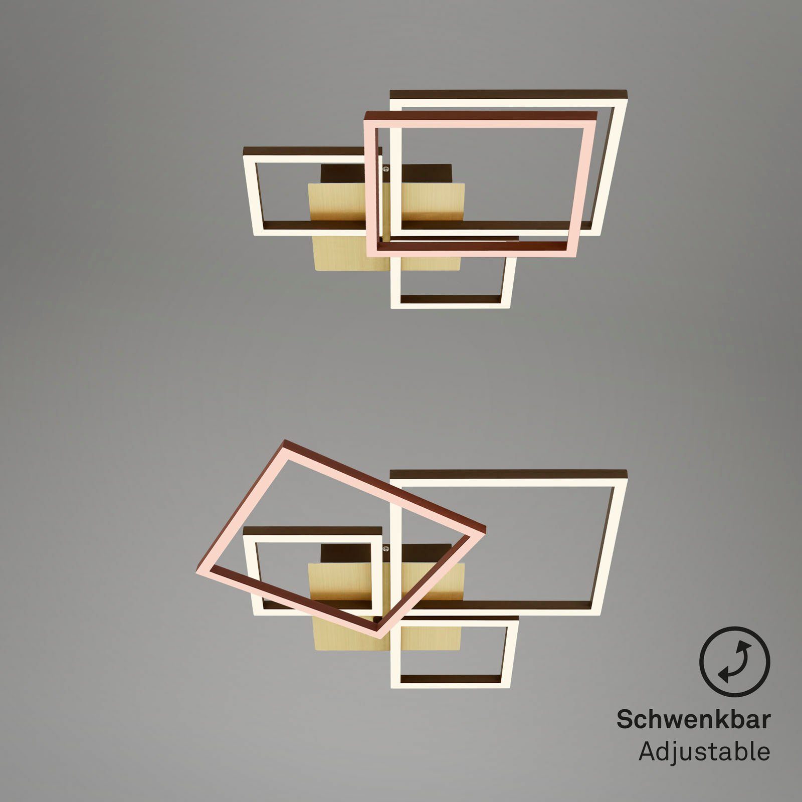 Briloner Leuchten Led-plafondlamp 3128017 FRAME Geheugenfunctie, dimbaar, draaibaar, 3000K warmwit, goudkleur-bruin