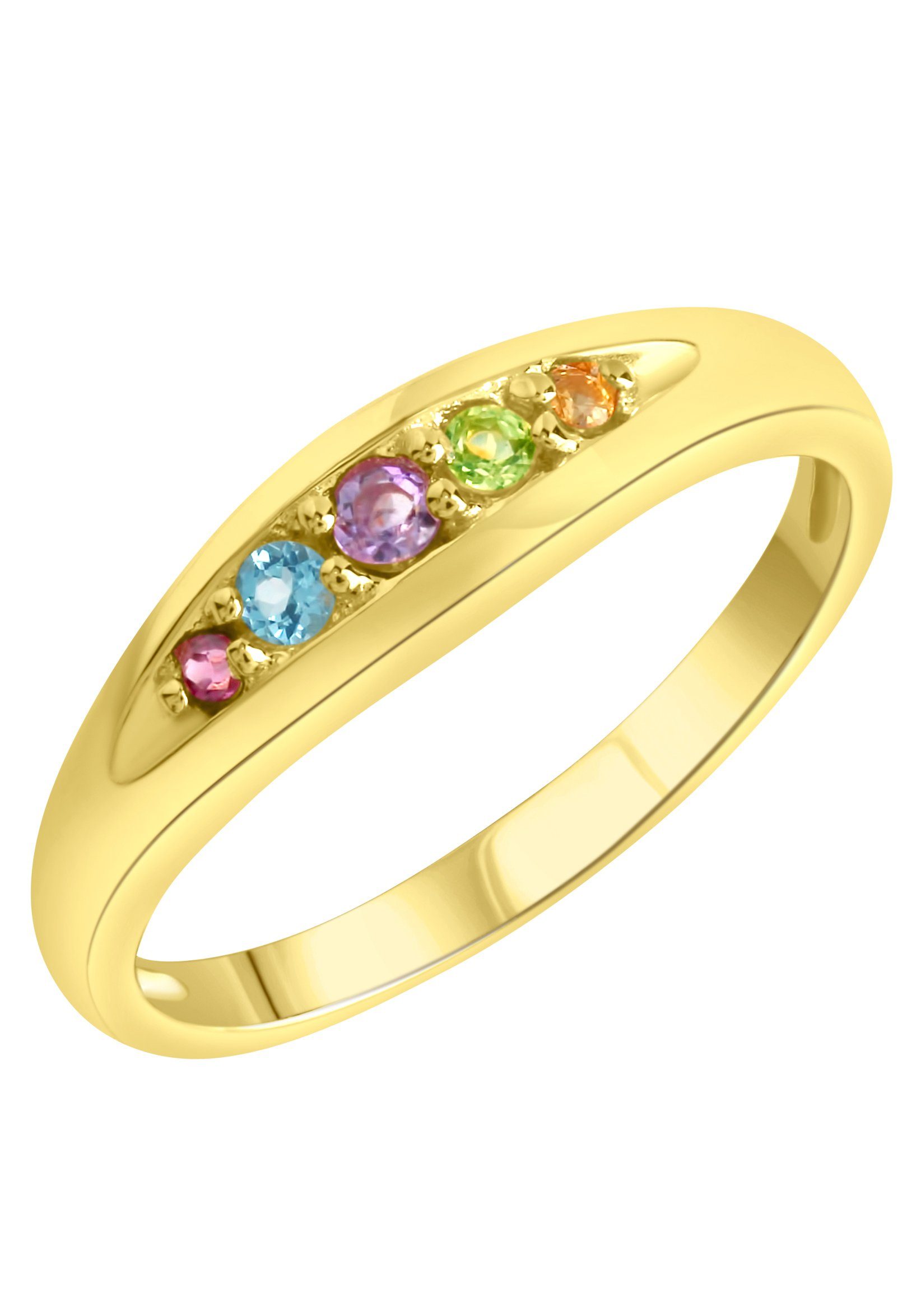 Firetti Ring Sieraad cadeau zilver 925 zilveren ring multi met amethist, blauwe topaas (behandeld), citrien, peridot, rodoliet dames ringen maat 19