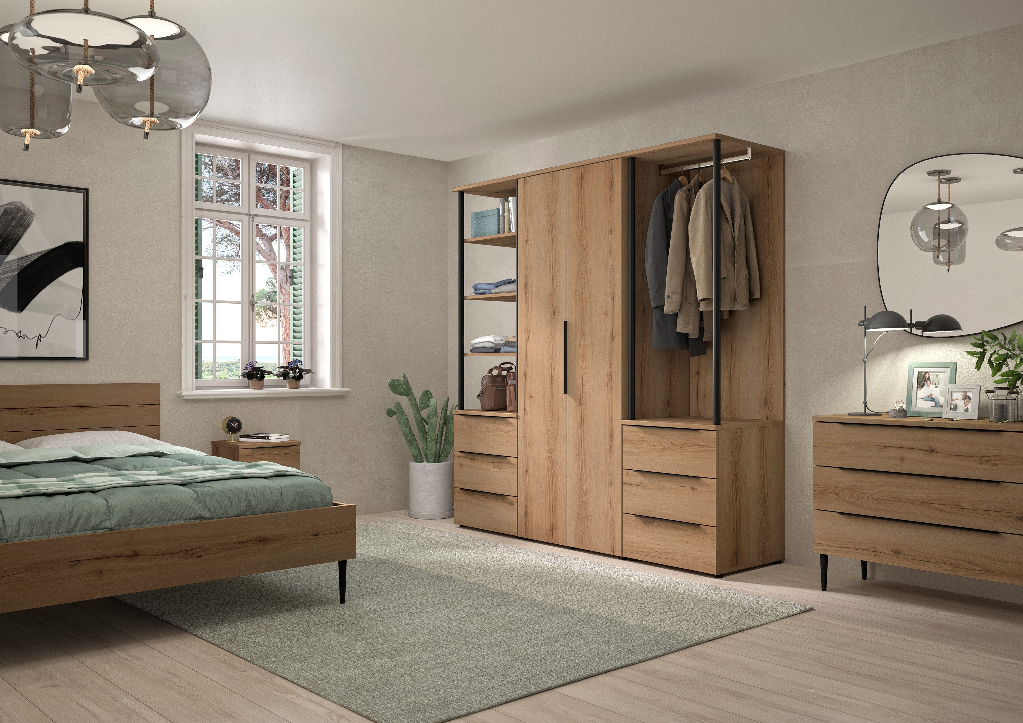 Gami Draaideurkast Kast 2 deuren 1/2 kledingkast, 1/2 waskast, royaal volume kledingkasten bruin