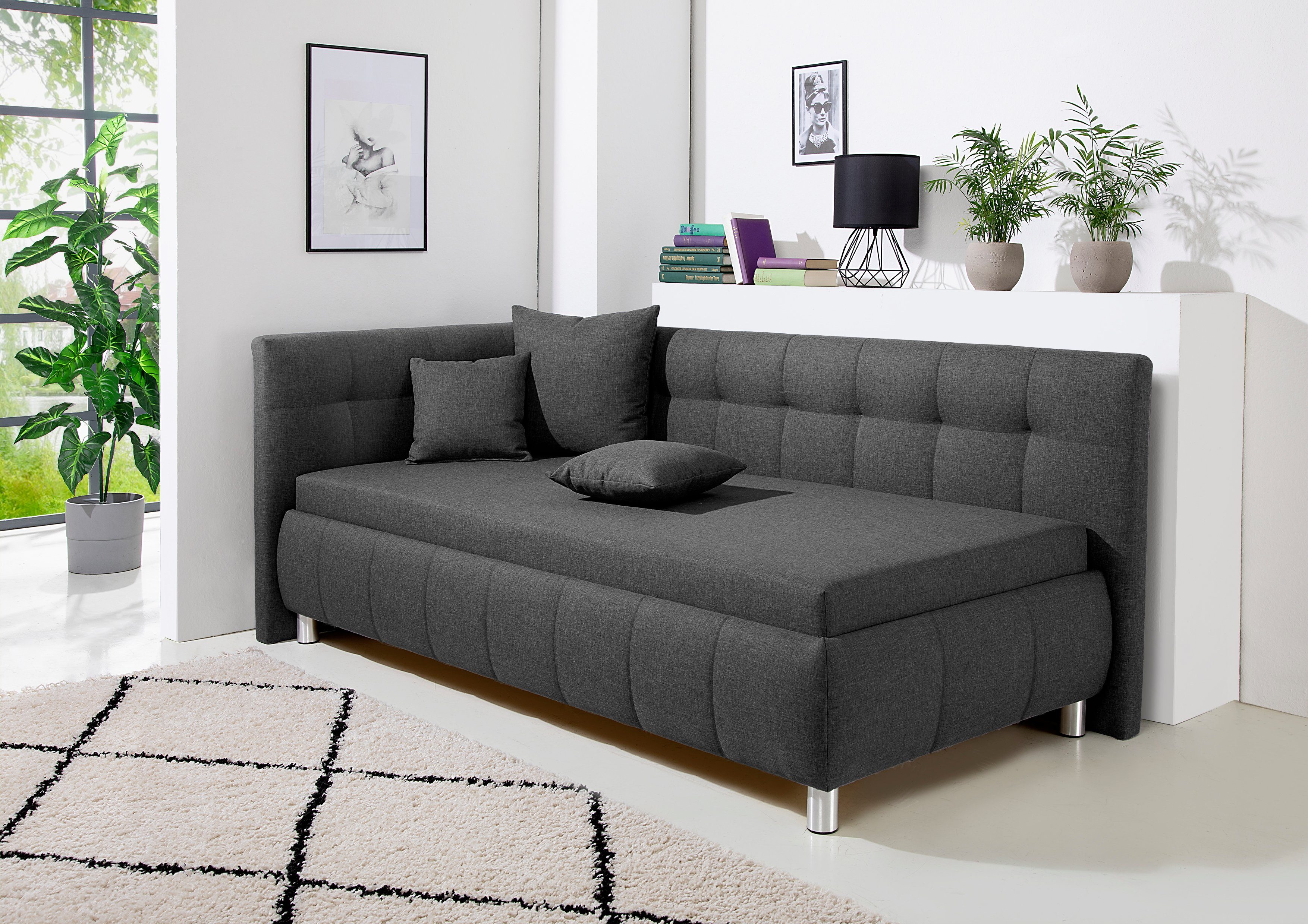 Maintal Bed Malea met bedkist, in 3 breedten, binnenvering- of bonell-matras ter keuze grijs, slaapbanken, 100 cm x 200 cm, Vast