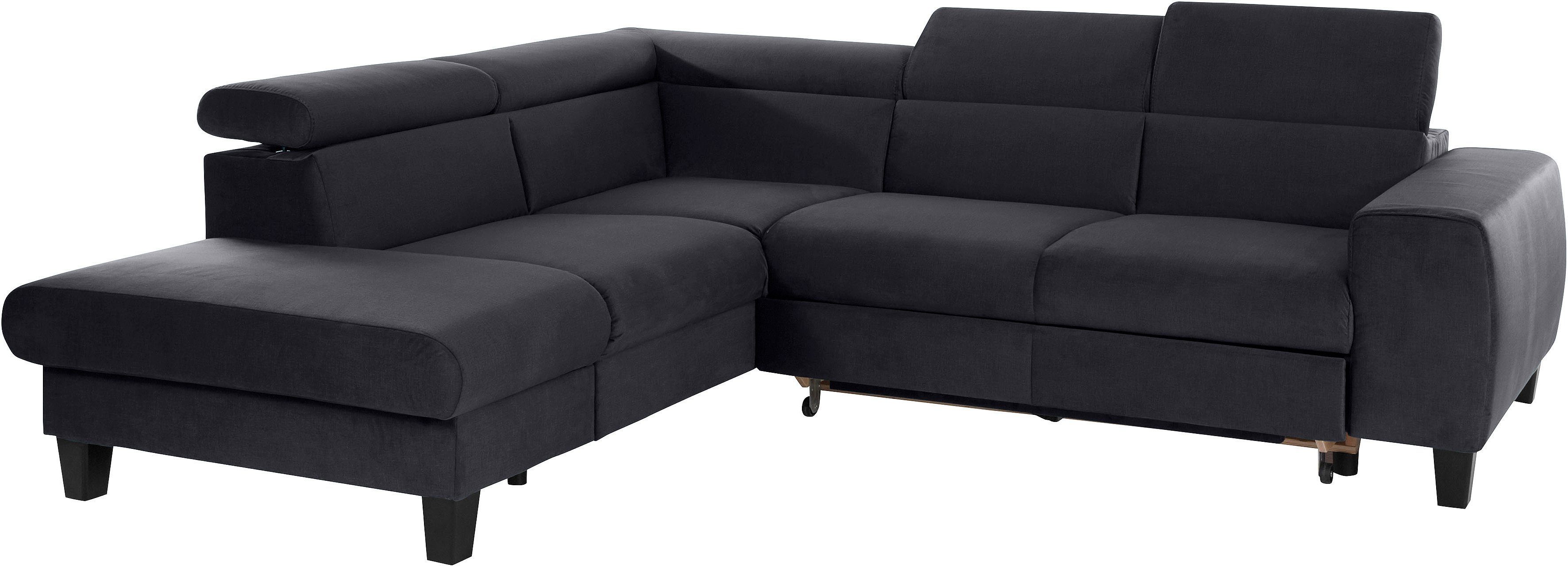COTTA Hoekbank Morven L-vorm met hoofdeindeverstelling keuze met bedfunctie, bedlade & draadloze oplader